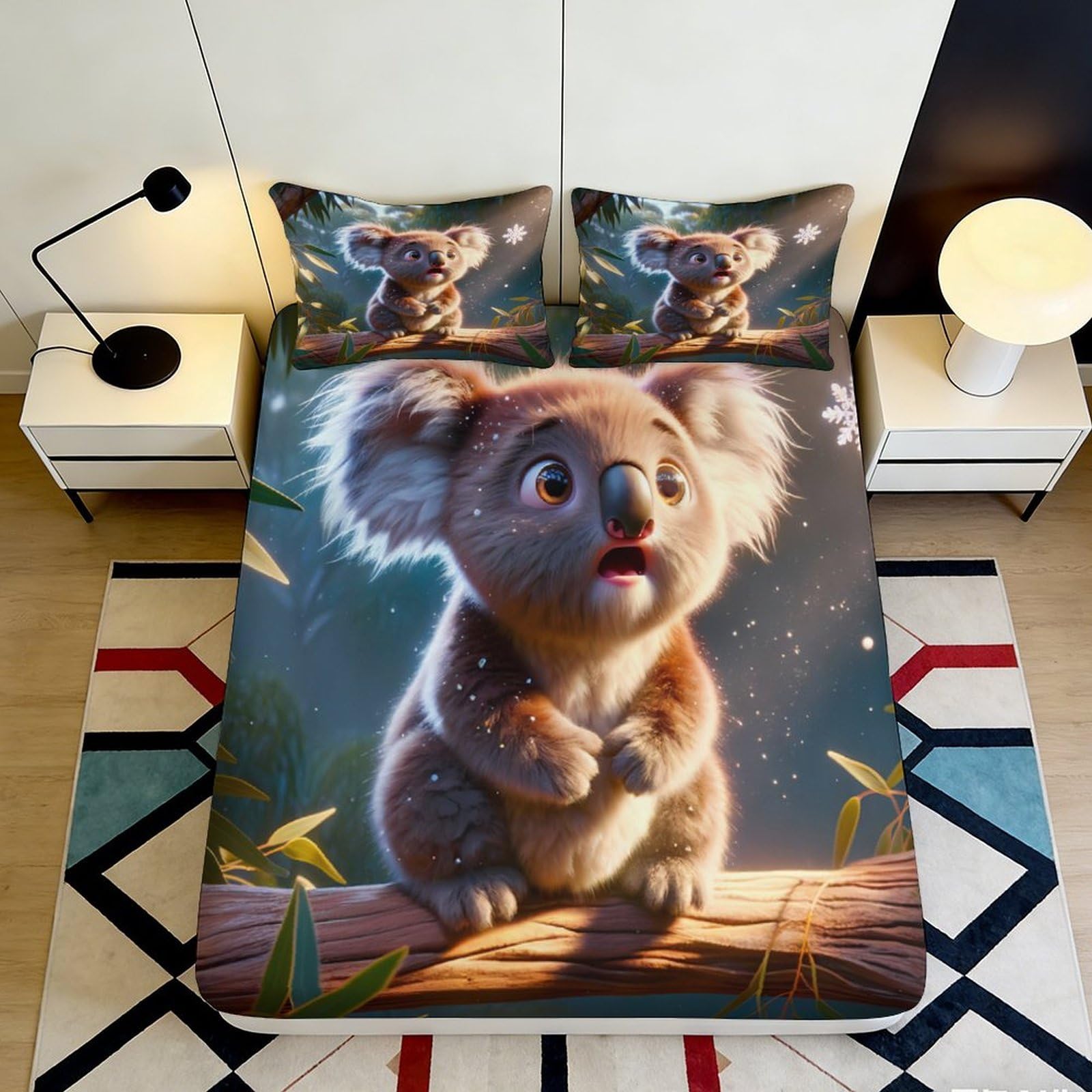 Jqzkxnhpbr Style-9 3D Printed Cute Koala Fitted Sheet Microfiber Soft Breathable Forest Cartoon Mattress Cover For Bedroom Dorm Decor 90X200x25cm