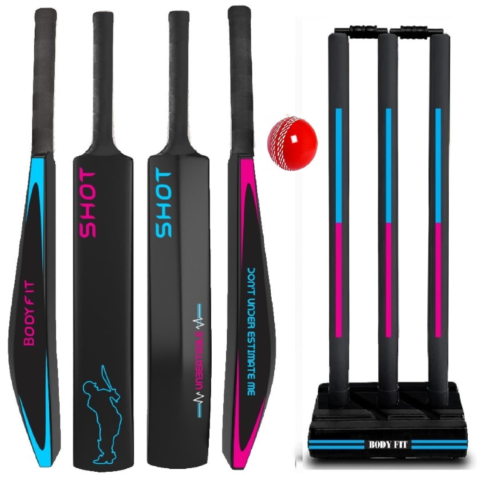 BodyFit Plastic Cricket Set with Bat, Stumps and Ball, Shot Multi BluP. | Complete Cricket Kit, Includes Wicket Stand, Shot Design, For Outdoor Play-image-38