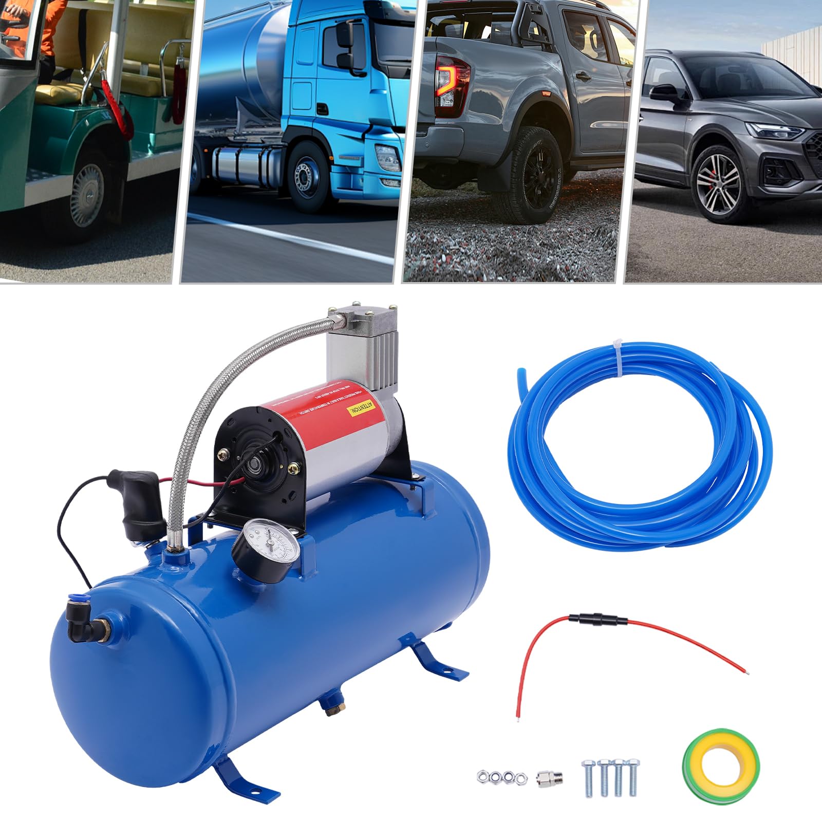 Compressore d'aria da 12 V con serbatoio da 6 L, compressore d'aria per auto, sistema di compressore d'aria integrato, 100 psi, per clacson d'aria, gonfiaggio pneumatici, camion, SUV, ecc.