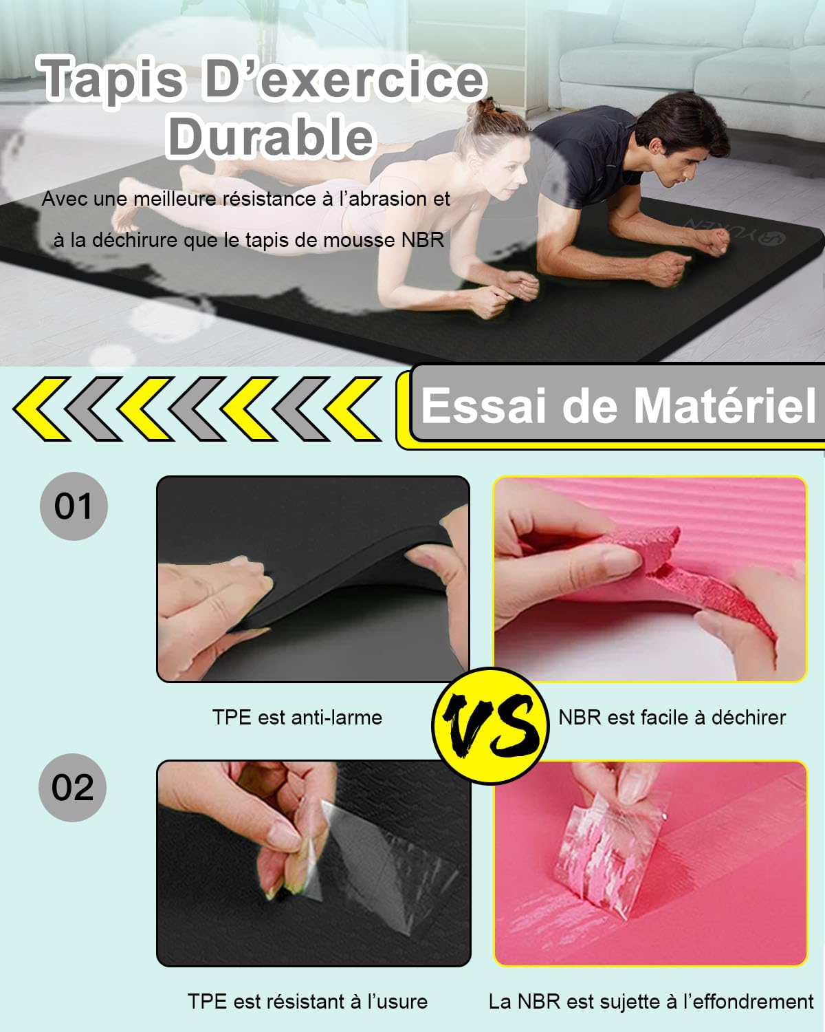 Tapis Sport Fitness Grande 200×130cm 15mm Epais Tapis de Yoga Antidérapant XXL Tapis de Gym Pilates Exercice avec Sac de Yoga