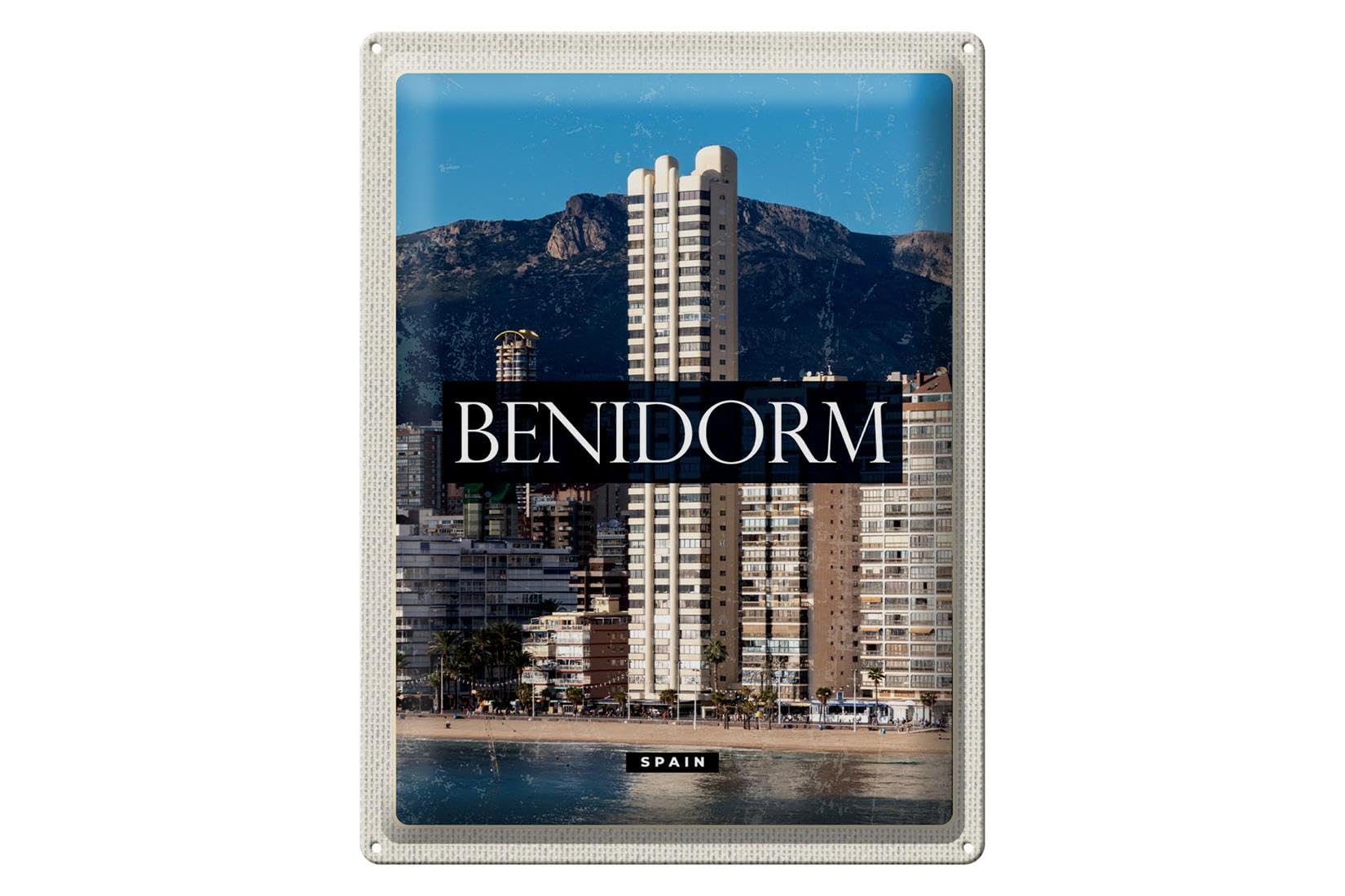 FEMER Tin Sign Travel 30 x 40 cm Benidorm Spain Panorama Poster Decoration
