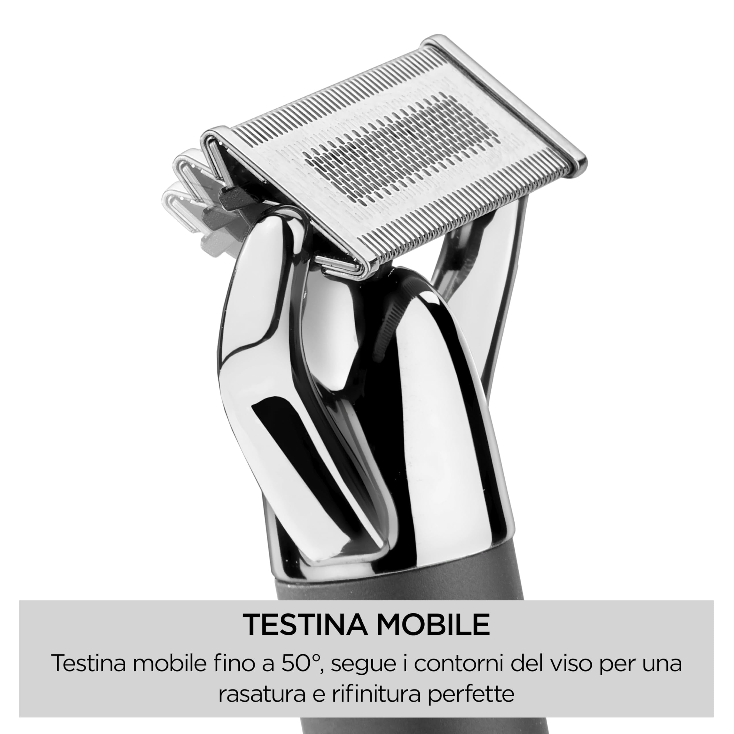 BaByliss X-Blade, Rasoio regolabarba, lame di precisione ultra-affilate, testina flessibile a 50°, 4 guide 1-5 mm, Batteria agli ioni di litio, 100& Waterproof, OT996E