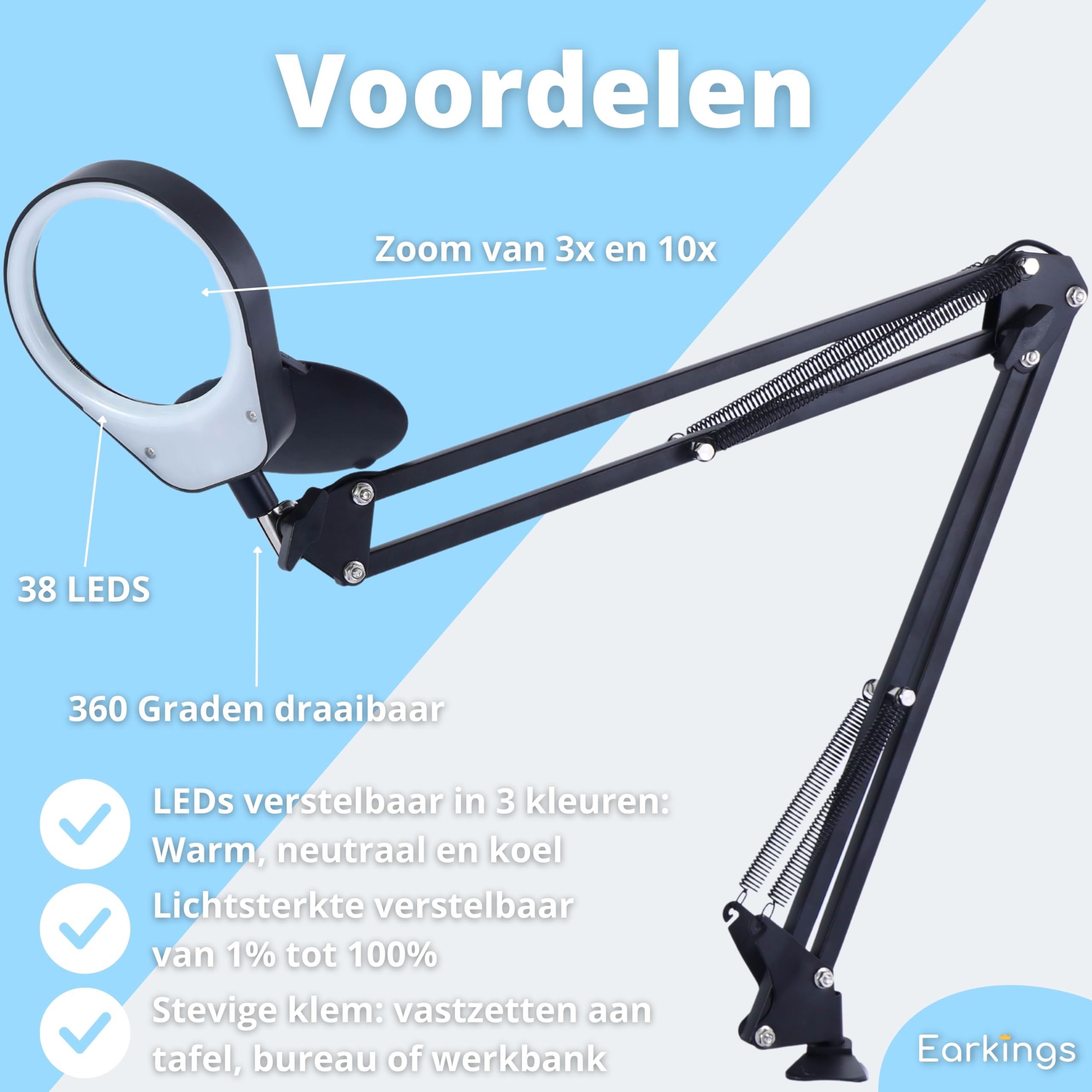 Vergrößerungslampe mit LED-Beleuchtung und Tischklemme - Lupe vergrößert 3X bis 10x und ist um 360 Grad drehbar