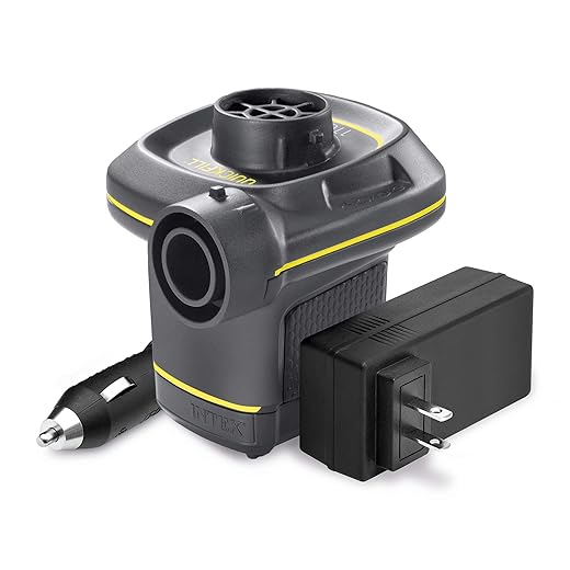 INTEX 66633E QuickFill 120 Volt AC/DC Electric Pump: Inflates and Deflates Air Mattresses, Kayaks, Boats – Includes 3 Nozzles – Sleek and Compact Design – 480 L/Min Air Flow – Indoor and Outdoor Use
