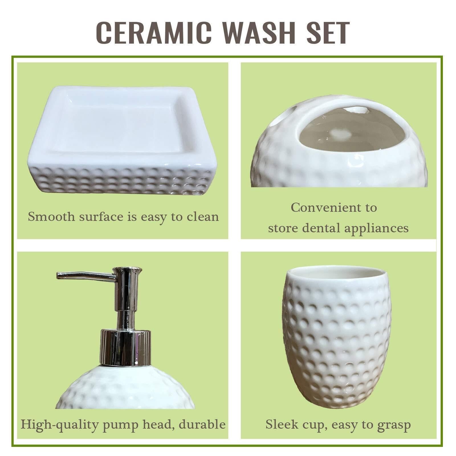 Zestawy łazienkowe Akcesoria 4-częściowy ceramiczny zestaw akcesoriów łazienkowych zawiera dozownik balsamu do mydła, kubek do naczyń i uchwyt na szczoteczkę do zębów, wiktoriański wystrój (Wei)