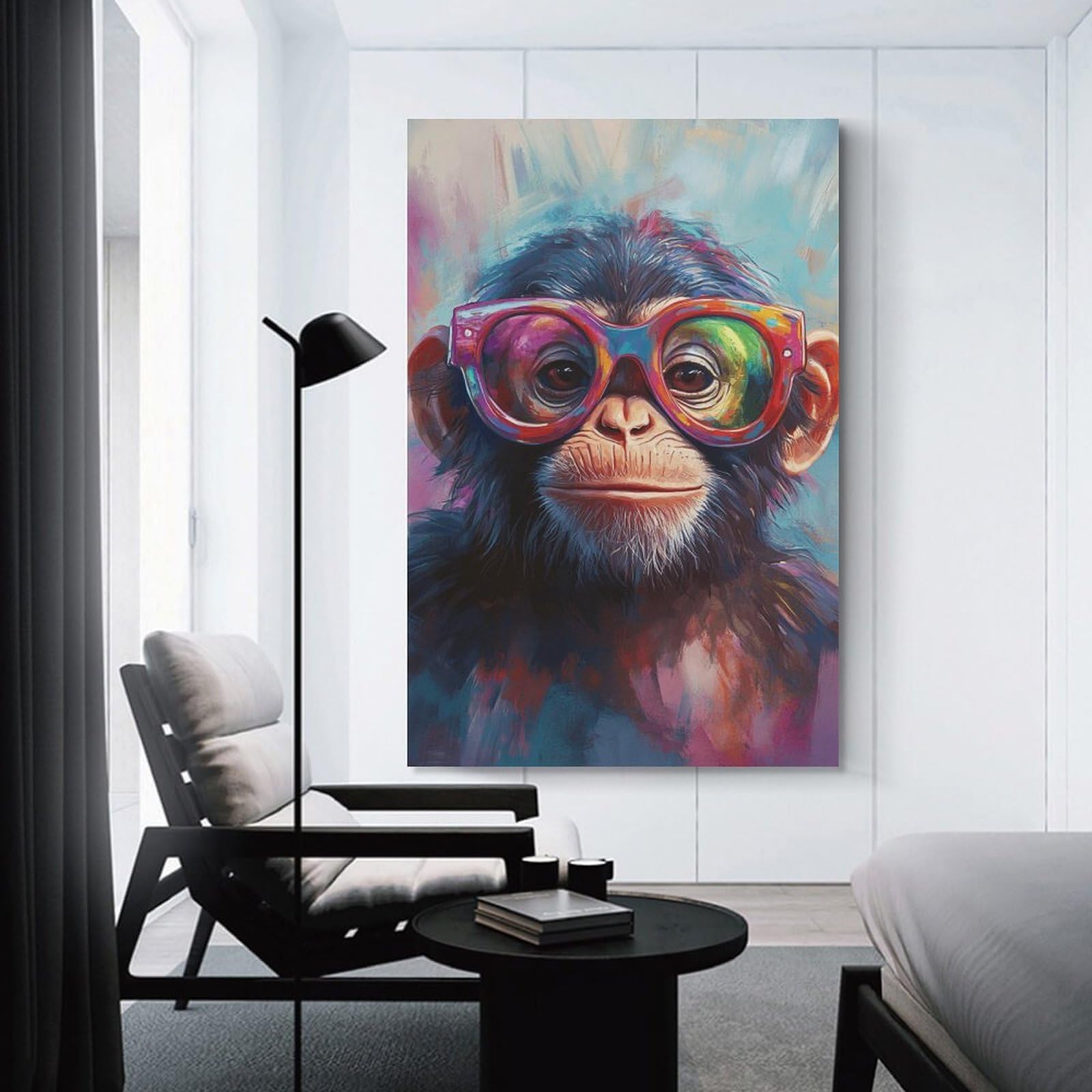 Junmoney Unframe-Style-16 Canvas Wall Art Colorful Chimpanzee Art Print, 20X30inch(50X75cm), For Lounge Decor, Bedroom Walls Or Flats, Eye Catching Artwork For Blank Walls
