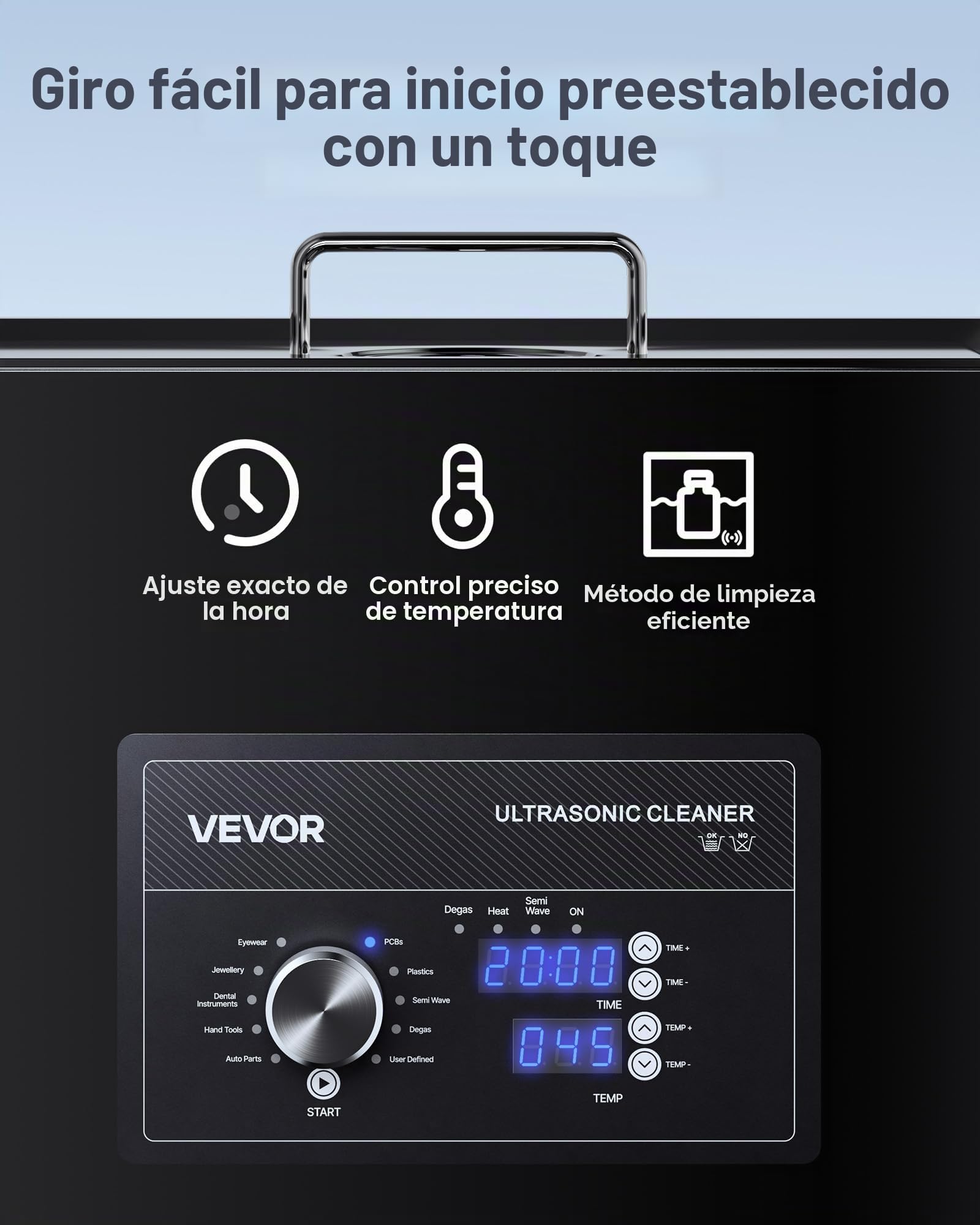 VEVOR Limpiador Ultrasónico 30 L, Máquina de Ultrasonido para Limpieza con Control de Perilla, de Acero Inoxidable, con Cesta y Bola de Limpieza para Relojes, Maquinillas de Afeitar, Joyas, Negro