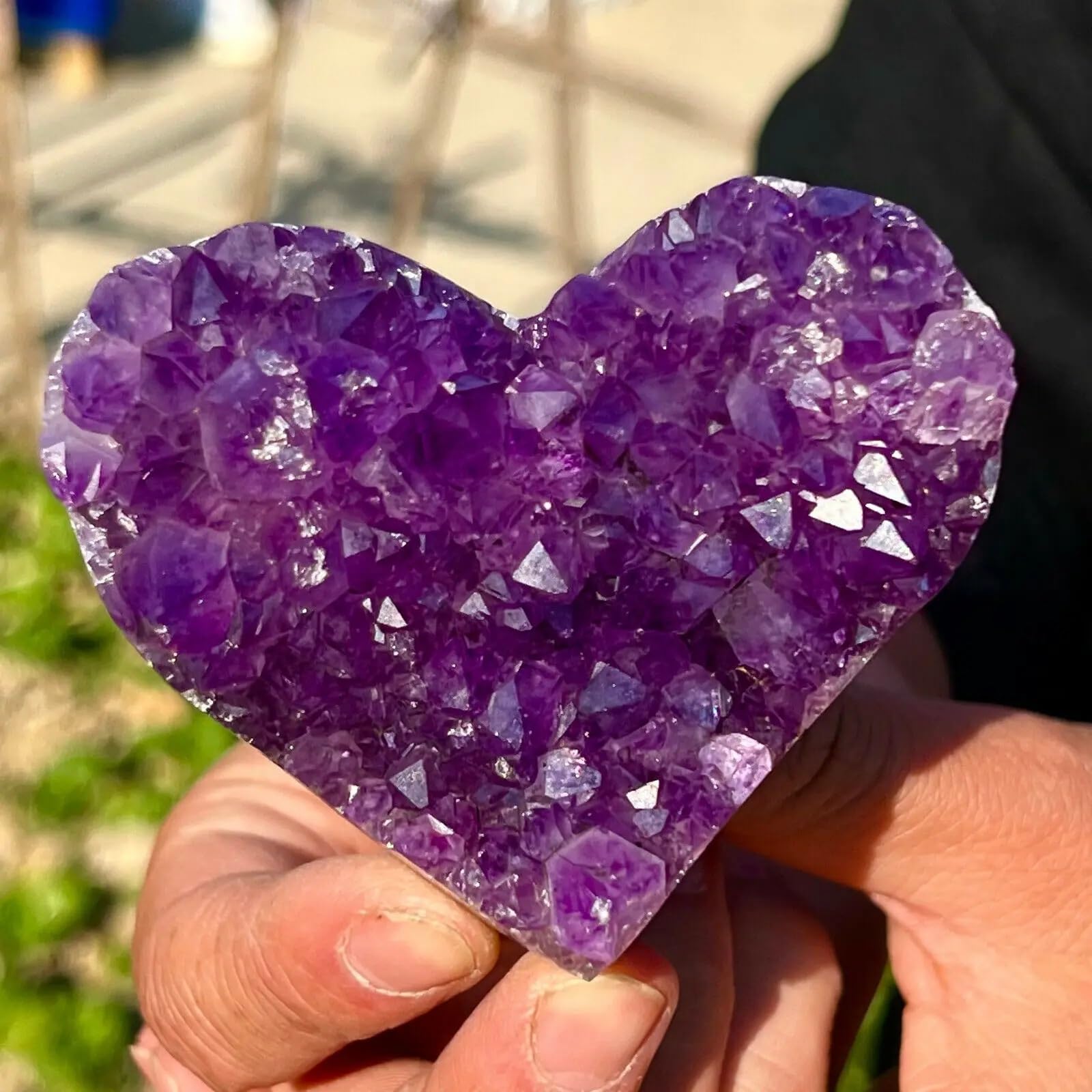 SHFTQXSLAT Amethyst geode Quartz Cluster Crystal Heart Carving Ornaments (Size : 4.5-5cm)