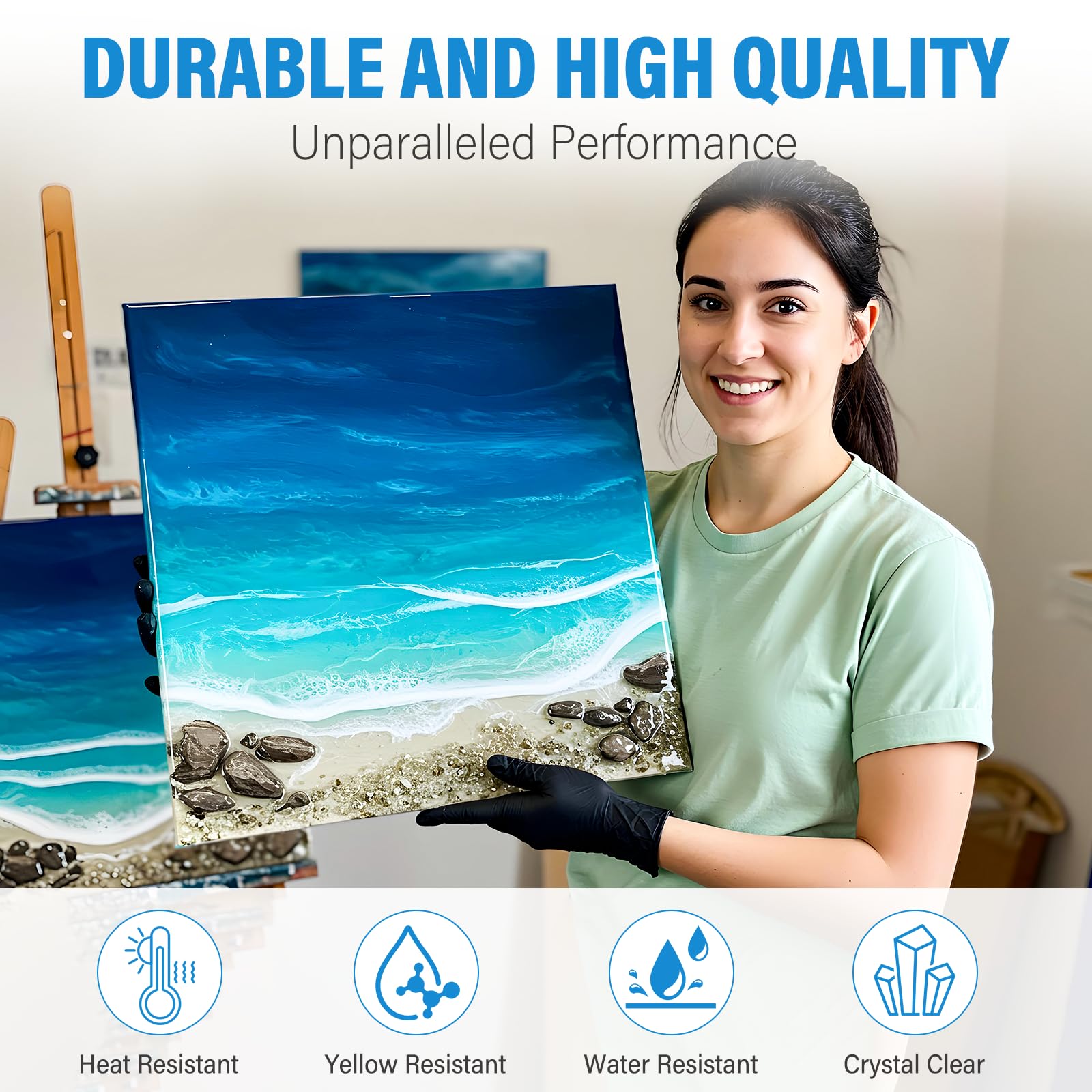 Set di resina epossidica da 4 l, con indurente 1: 1, resina trasparente da colata con pellicola d'oro, guanto, misurino, bastoncini di legno, pipette, ugello gocciolante, resina per legno, creazione