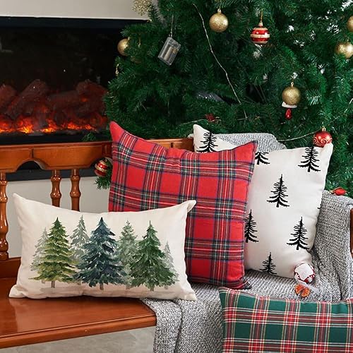 Miniatura 6 de DFXSZ Fundas de almohada de Navidad de 12 x 20 pulgadas, decoraciones de Navidad, acuarela, negro, árbol de Navidad, estilo rústico, bosque natural,