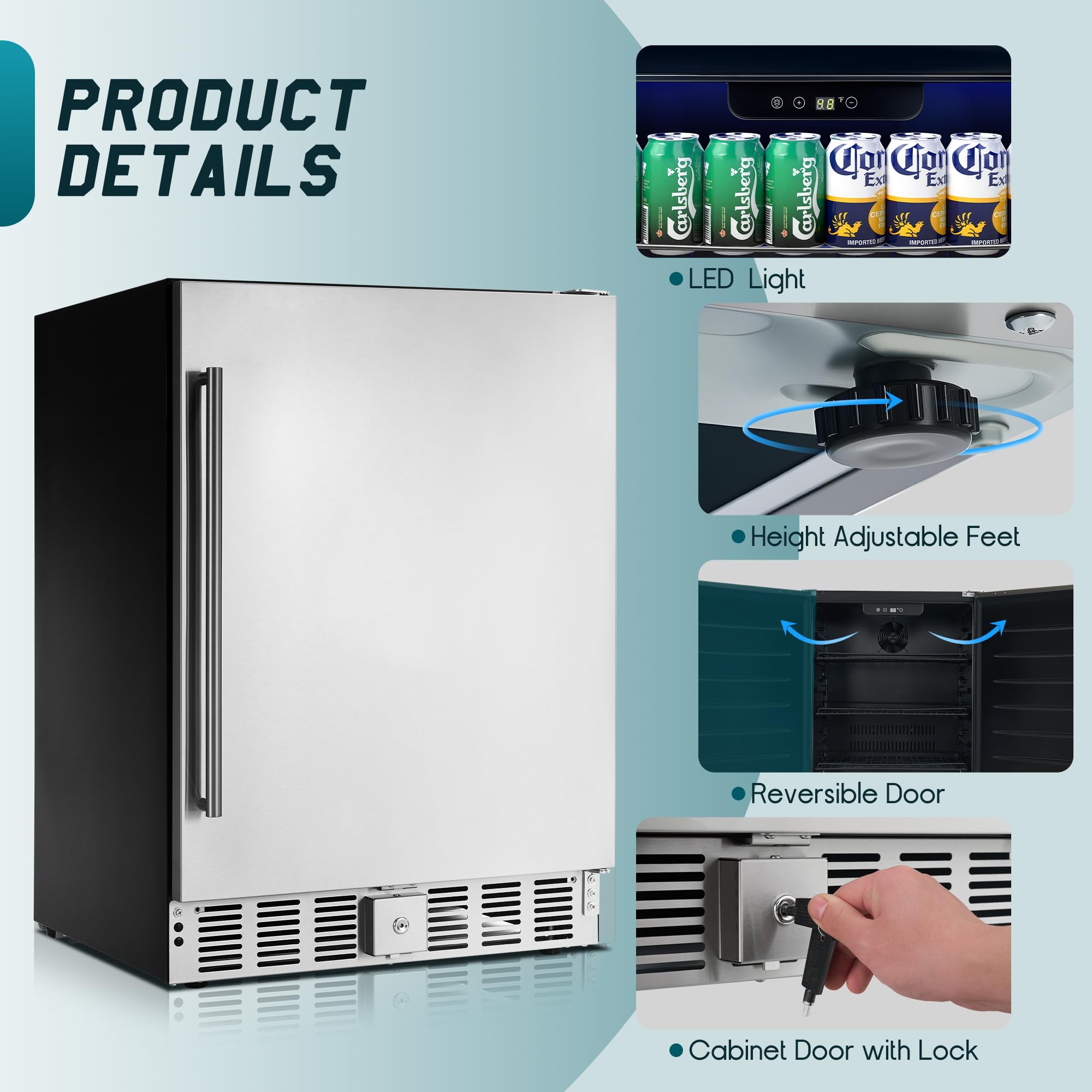 Albott 24 Inch Outdoor Beverage Fridge, 5.0 Cu.Ft Beverage Refrigerator Holds 166 Cans, 32-50°F Drink Cooler With Ipx4 Waterproof Design, Auto-Defrost, Build-In Or Freestanding For Patio & Backyard on Fridge.com - View 6