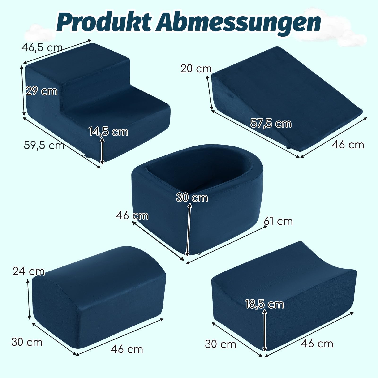 FANTASK 5 pezzi di mattoncini da costruzione grandi, blocchi da arrampicata soft, con vasca per palloni (blu navy), blu navy