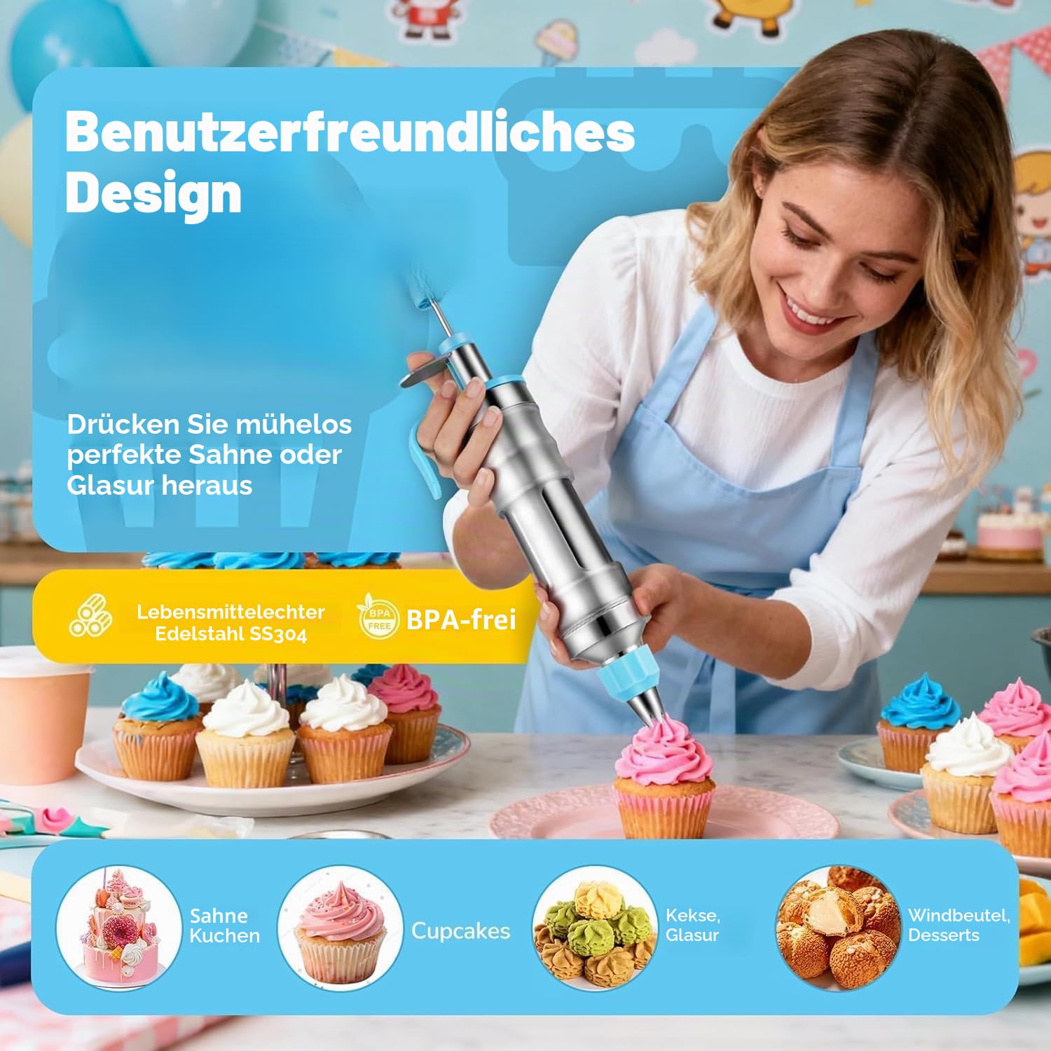 Kuchendekorationswerkzeug-Set, Spritzpistole, Zuckerguss-Spritztüllen, Kuchencreme-Dekorationswerkzeug, Edelstahl, einfaches Kuchendekorationsset, Ersatz für Spritzbeutel und Spritztüllen (Lila)