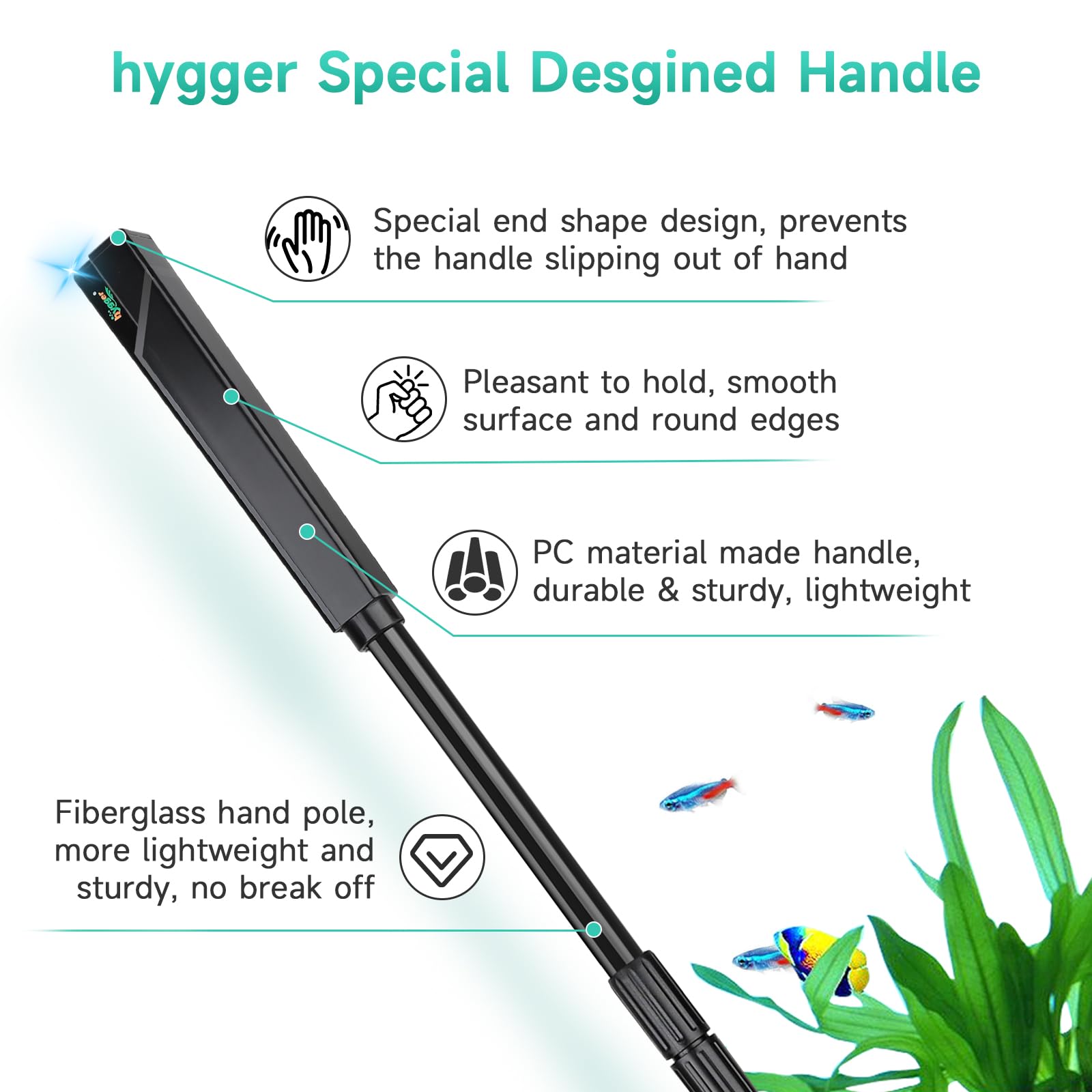 hygger Herramientas de limpieza multiusos para acuarios: kit de herramientas telescópicas de limpieza de mango largo – 6 cabezales de herramientas de limpieza para peceras de cristal (6 cabezales