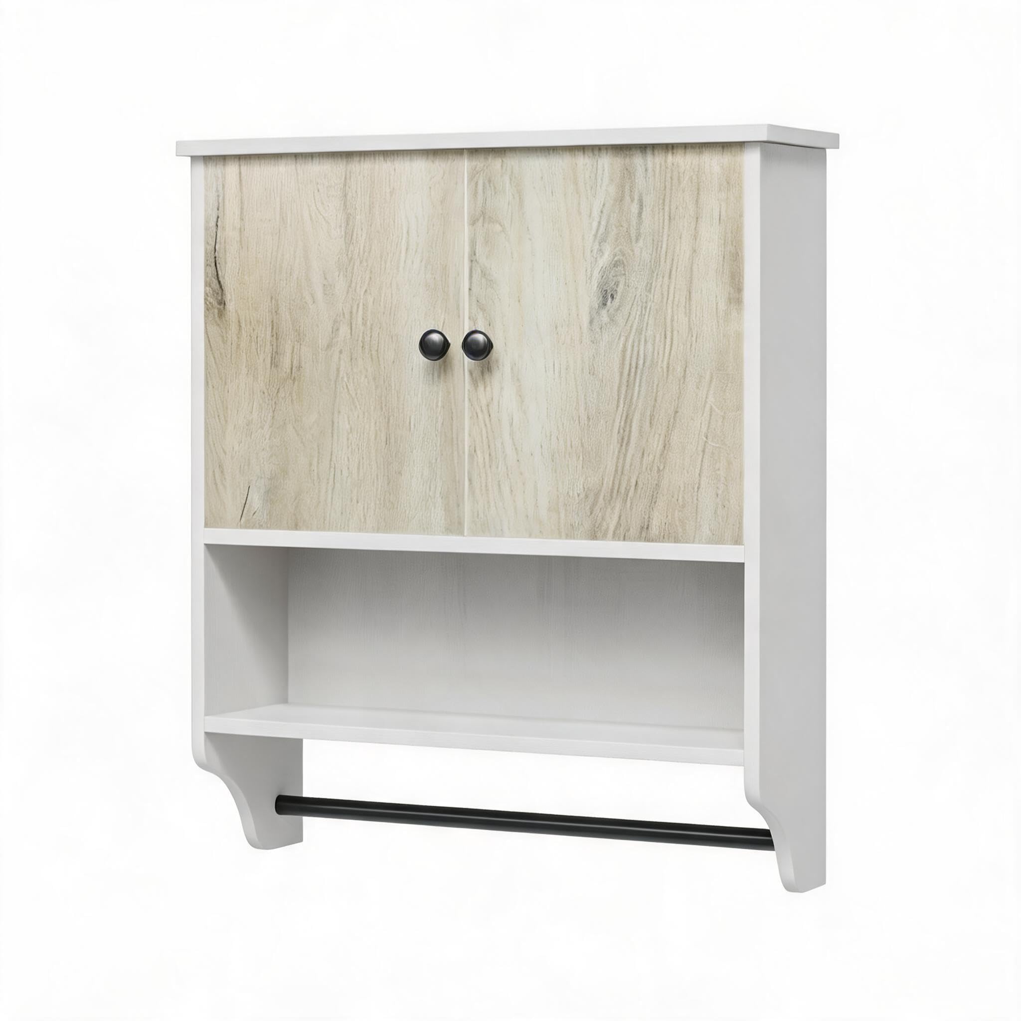 Mueble de baño de pared blanco con almacenamiento y barra transversal