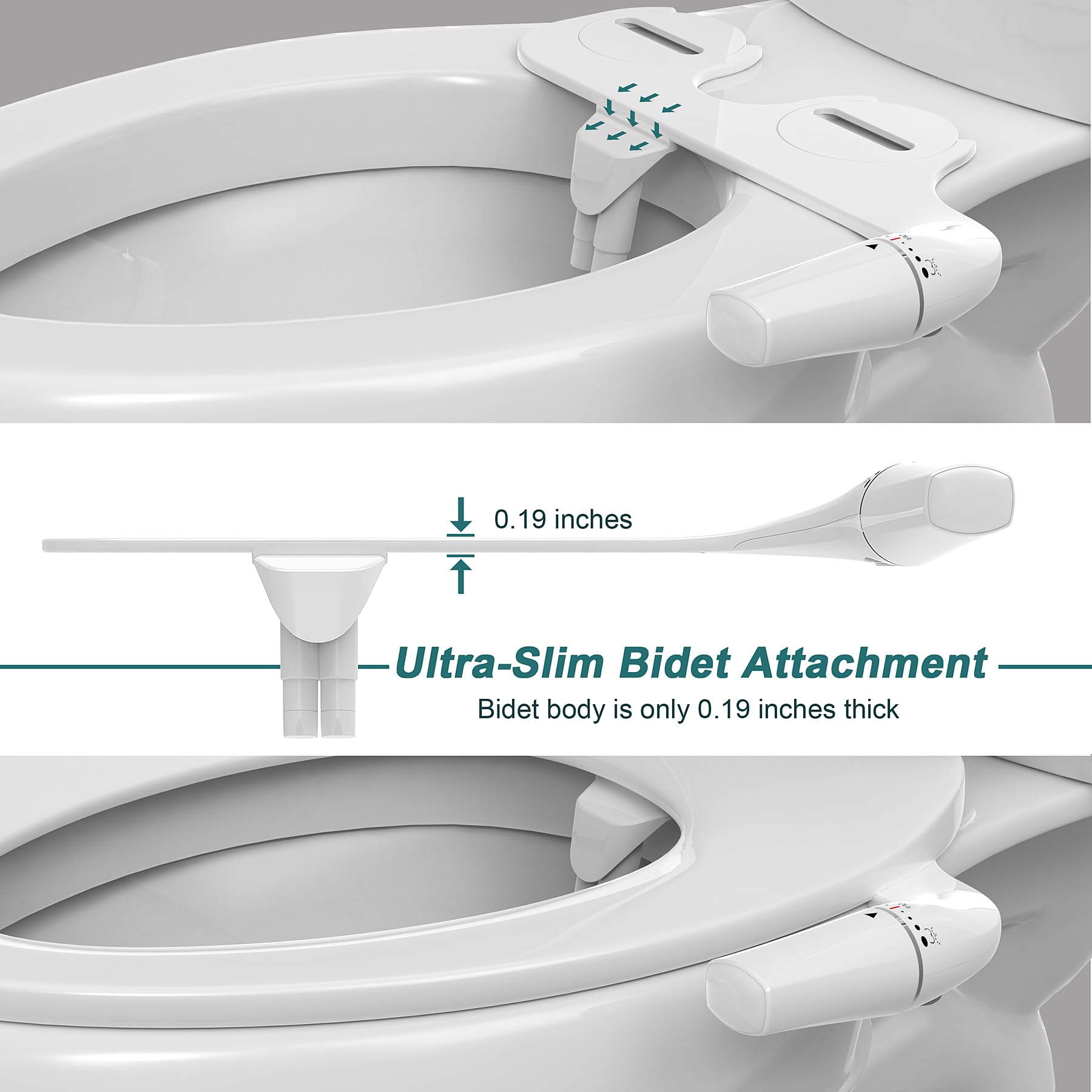 Bidet Insert for Toile lewy – WITHLENT ultracienki bidet ręczny do toalety z podwójną dyszą, nakładka na toaletę, do czyszczenia przodu i z tyłu, do toalety, prysznica, taharet, biały