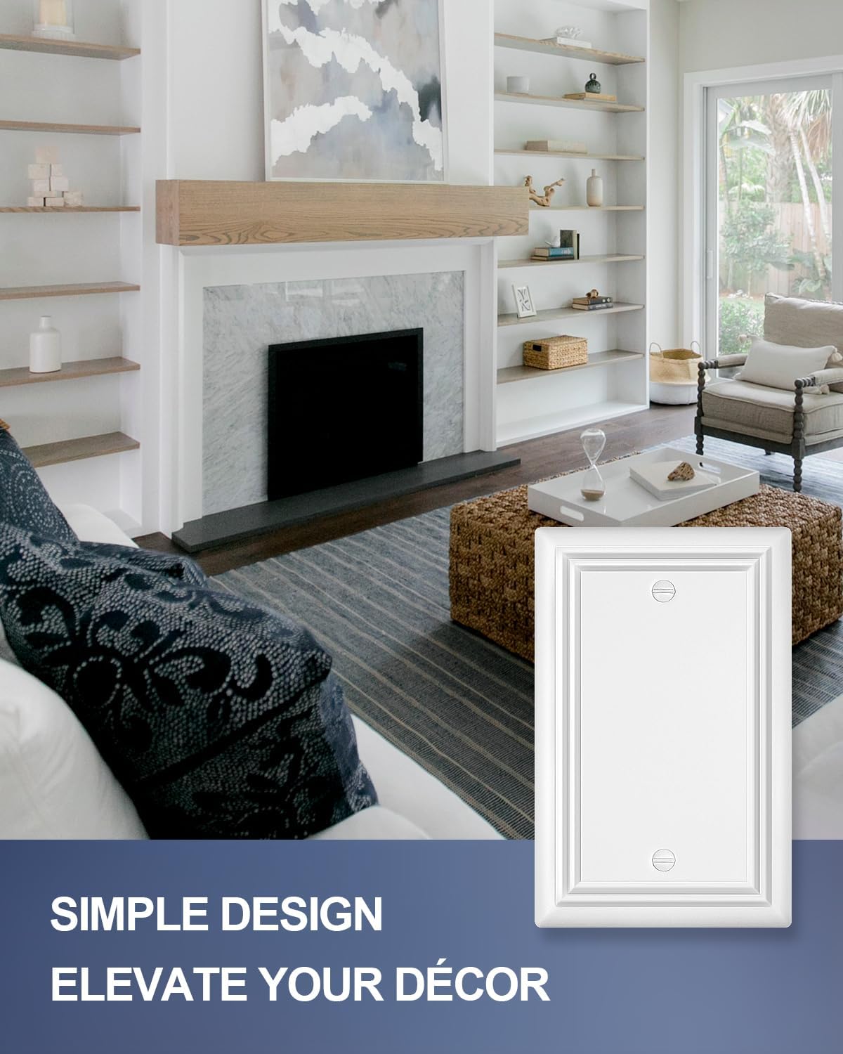 Metal Wall Plates, Decorative Switch Plates and Outlet Covers (Pure White/1 Blank 2 Pack)