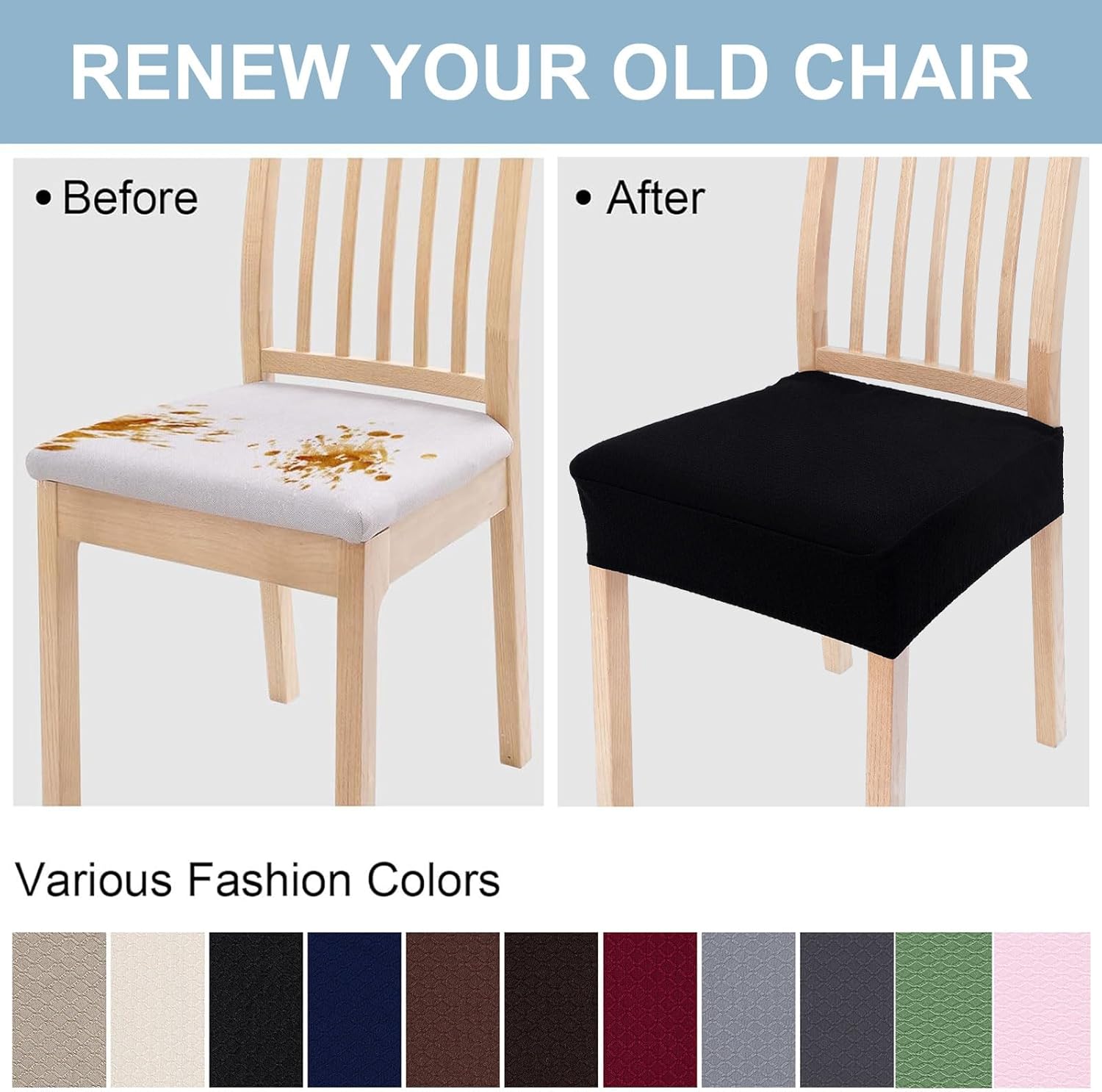 Smiry Stretch Jacquard Seat Covers for Dining Room Chairs Set of 4, Removable Washable Chair Seat Protector Slipcovers, No Rear Covers, Black