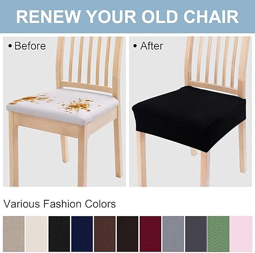 Miniatura 6 de Smiry Juego de 4 fundas de asiento elásticas de jacquard para sillas de comedor, extraíbles y lavables, sin fundas traseras, color negro