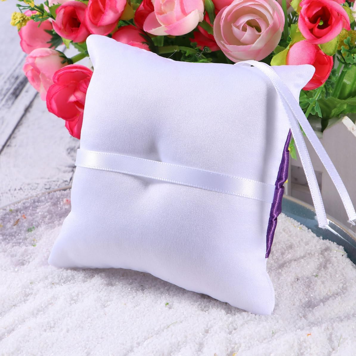 Cloth Wedding Ring Bearer Pillow Crystal Decor 10x10cm
