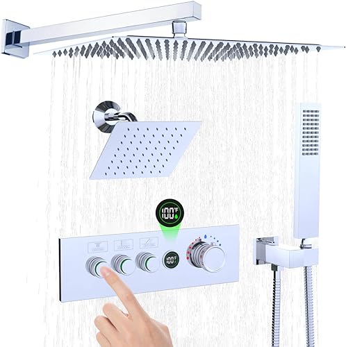 Vista 10 de Enga Sistema de ducha de doble cabezal, sistema de ducha de lluvia doble de 12 pulgadas + 6 pulgadas