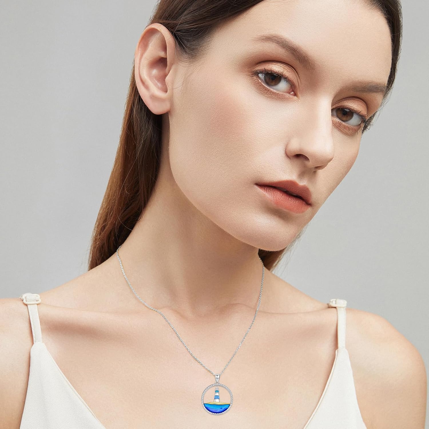 ROMANTICWORK Lighthouse Necklace 925 Sterling Silver Opal Lighthouse Wave Pendant Nautical Jewelry Gifts for Women - Image 2