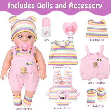 UZIDBTO 12 Baby Dolls with Carrier Front and Back for Little Girls