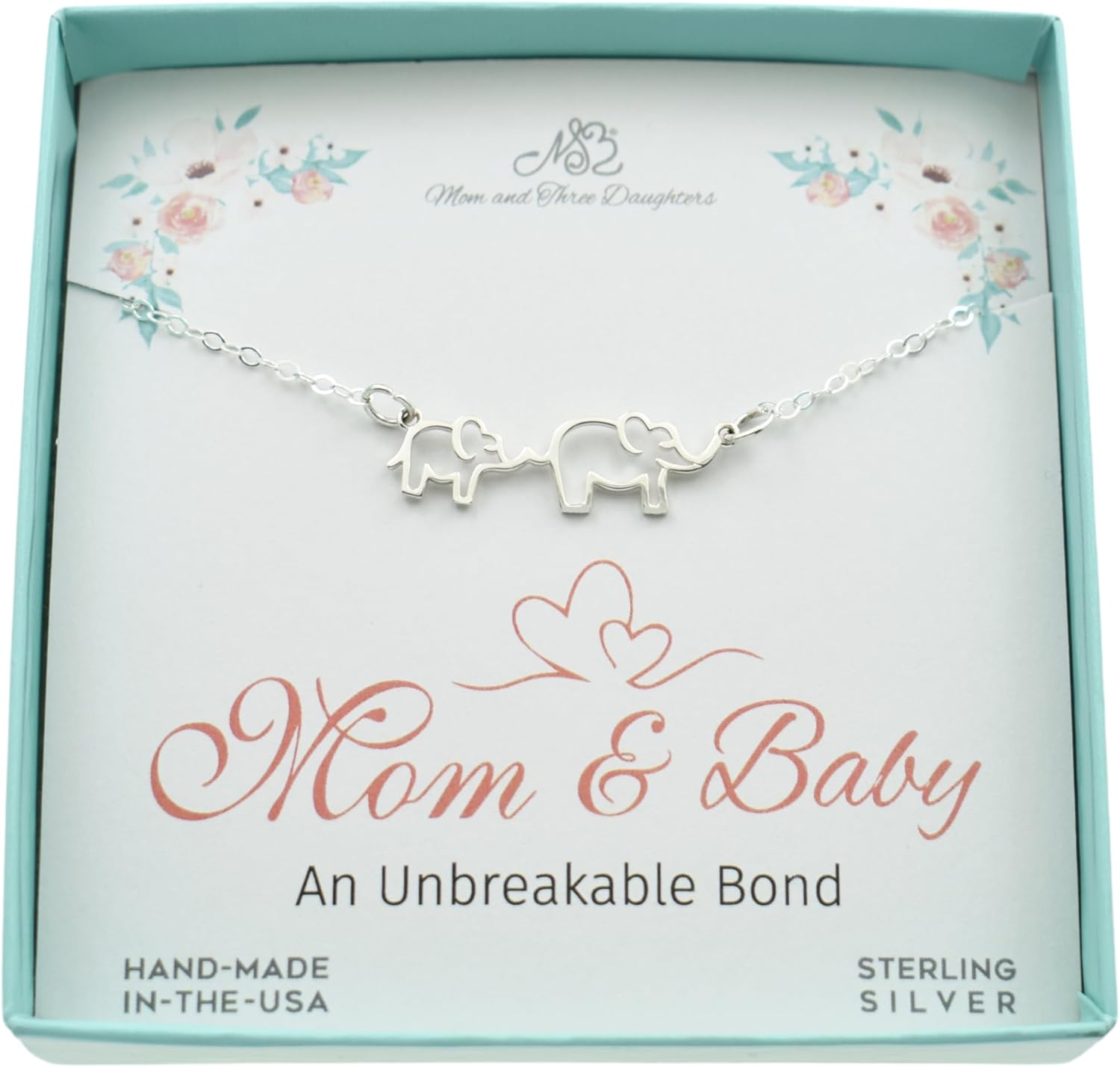 Mom and Baby Elephant Sterling Silver Necklace | 18" Cable Chain | Handmade Jewelry | New Mom Gift