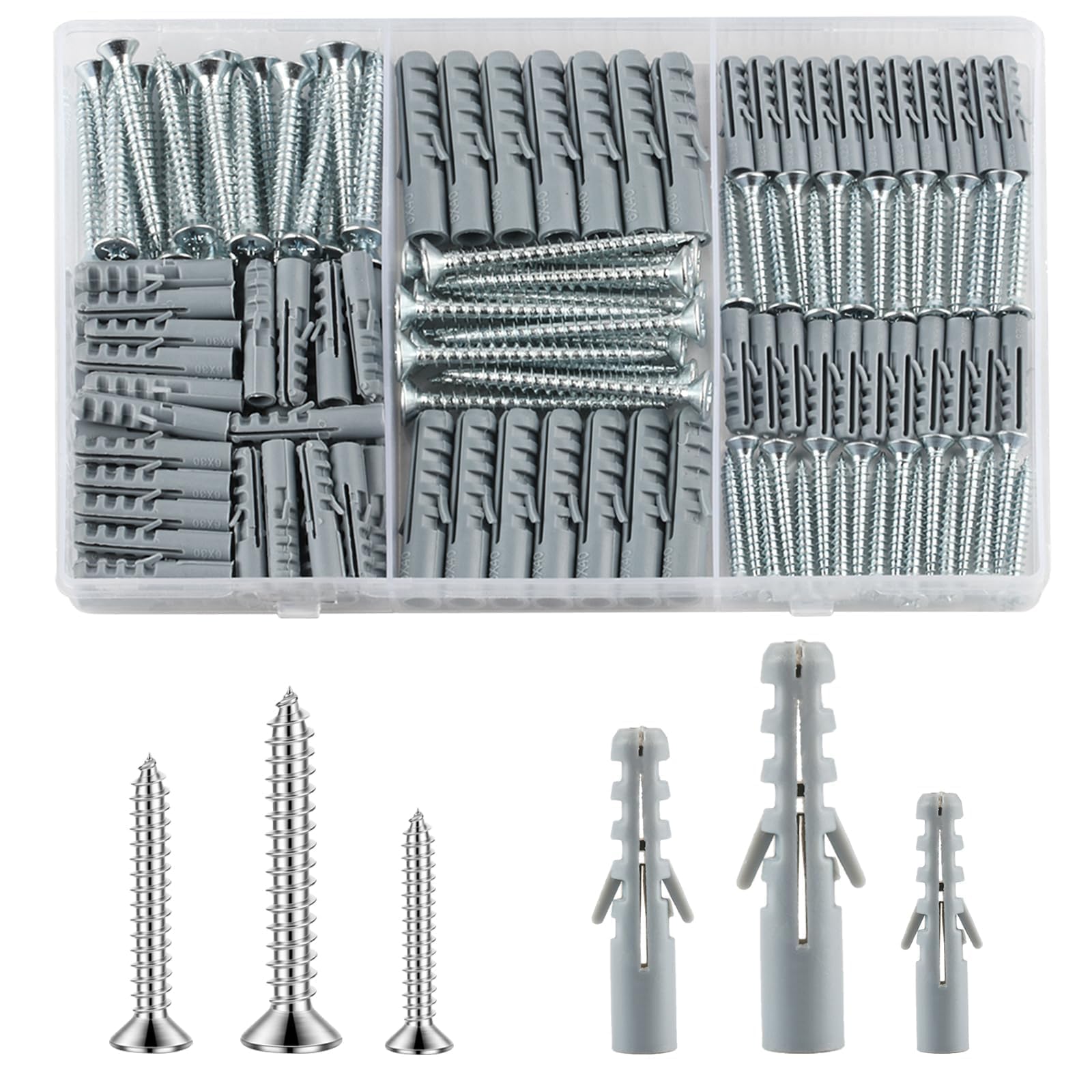230 Stk Schrauben und Dübel Set (115 Schlagdübel, 115 Gipskartonschrauben), Mauerwerksziegel Betonwand Selbstbohrende Schrauben und Gipskartondübel Bolzen, M3,5/M4/M5/M6/M8