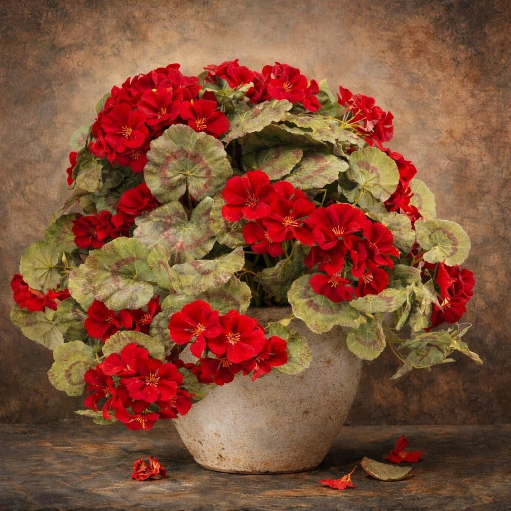4 Pack Artificial Geranium Flowers with Real Touch Leaves, UV Resistant Silk Red Geranium Bush for Indoor Outdoor Decor, Realistic Fake Plants for Farmhouse Home Garden Patio (Vase Not Included)