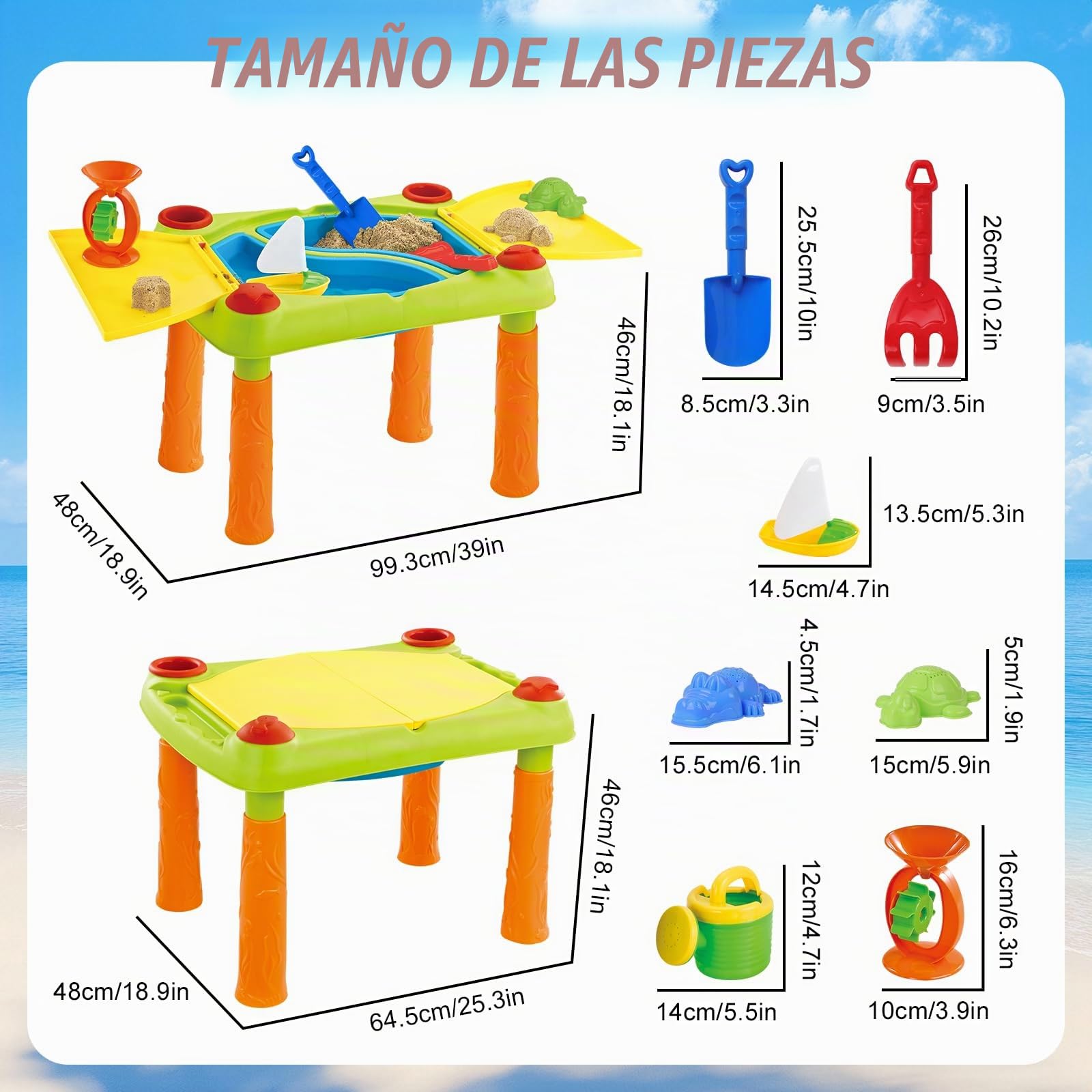 deAO 2 en 1 Mesa de Agua y Arena con 10 Accesorios para Patio Jardín Playa Edad 3+
