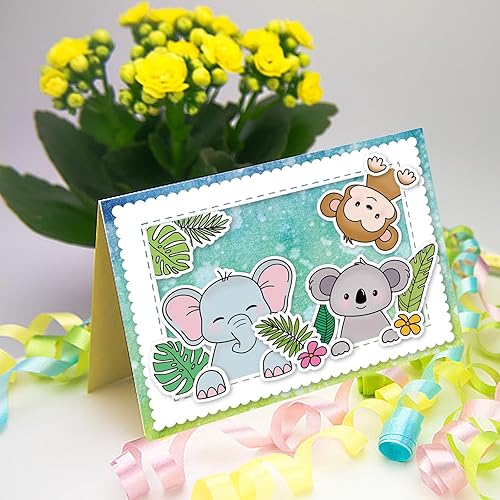 Miniatura 4 de INFUNLY Juego de sellos y troqueles transparentes de animales tropicales  Sello de silicona transparente con forma de animal de león, elefante,