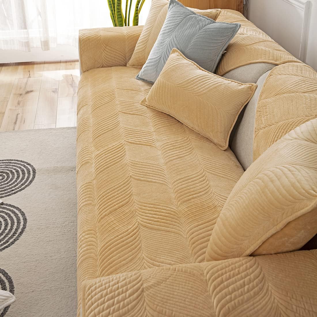 vctops Super Soft Quilted Sofa Couch Cover Solid Color Sectional Couch Covers Non-Slip Sofa Slipcover Washable Furniture Protector Cover for Pets Kids Children Dog Cat (Beige Yellow,43"x43")
