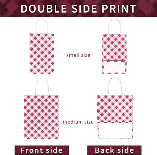 Miniatura 10 de ECOHOLA Bolsas de regalo pequeñas de guingán de 4 colores, 16 bolsas de papel kraft para recuerdos de fiesta a granel, bolsas de golosinas con asas