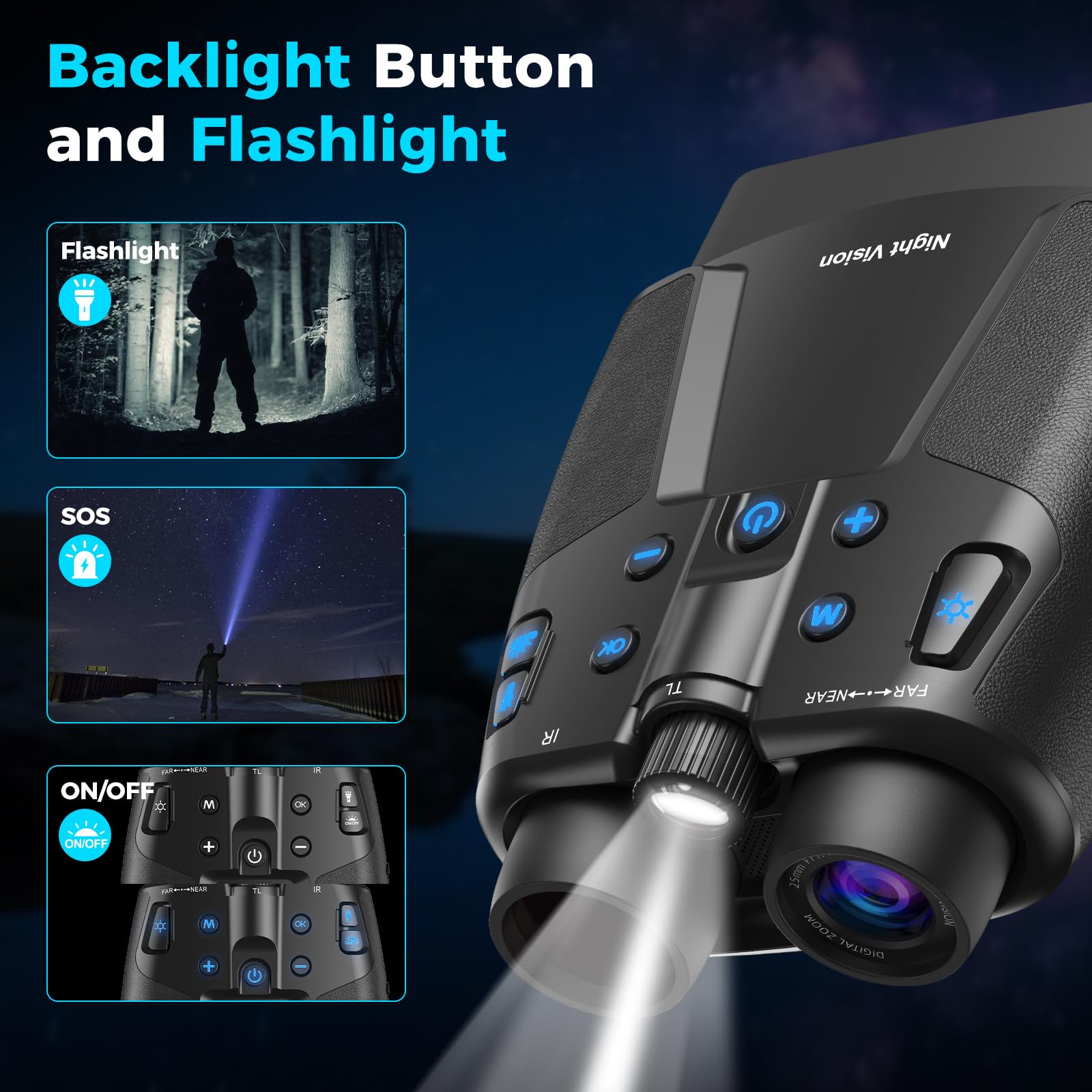 Gafas de visión nocturna para adultos, pantalla HD de 3.97 pulgadas y 10000 mAh recargables, prismáticos de visión nocturna 4K con tarjeta de 64 GB para observación de vida silvestre, camping