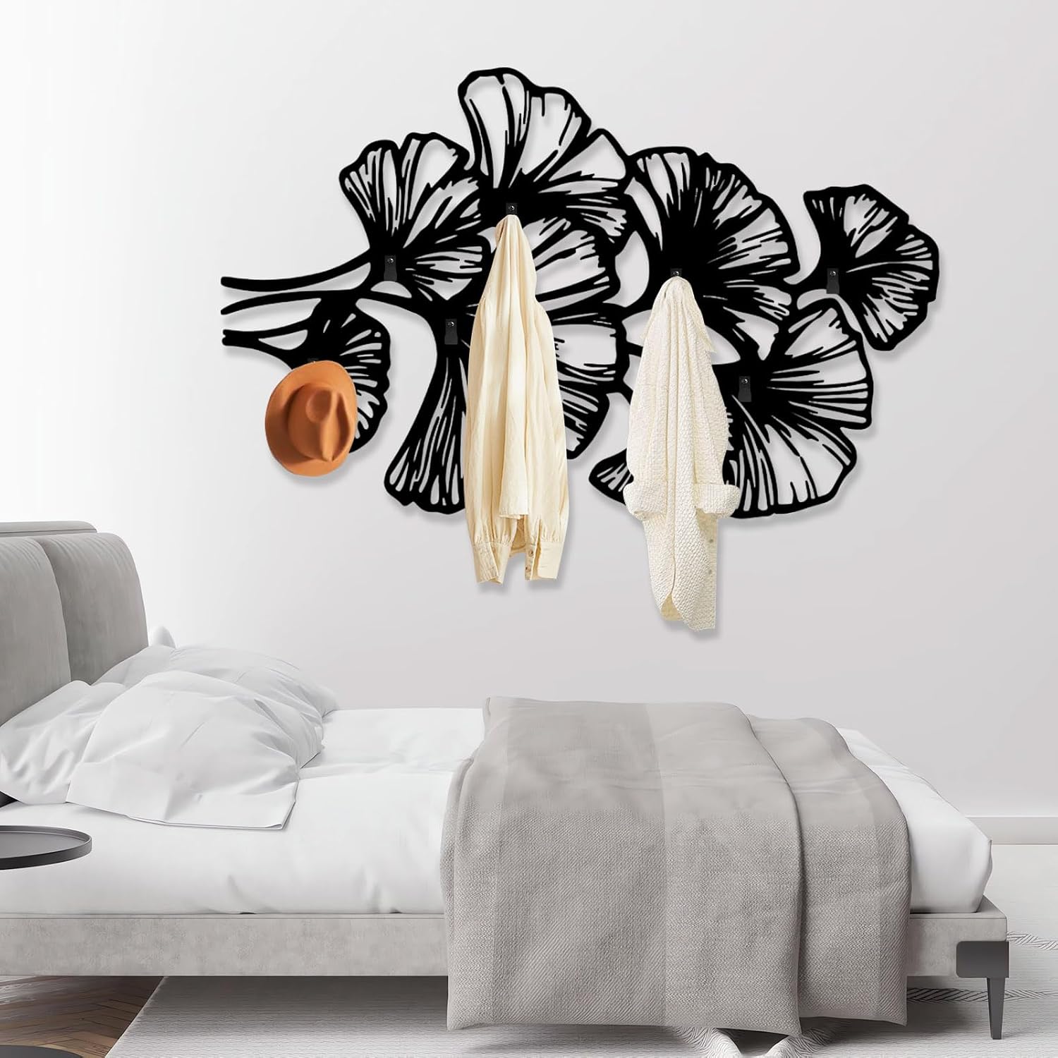 Hunanies Ginkgo Leaves Coat Rack Wall Mount, Ginkgo Flower Wall Hanger, Metal Oyster Leave Coat Storage, Flowers Wall Decor, Entryway Wall Organizer (Gold, 41"x28")