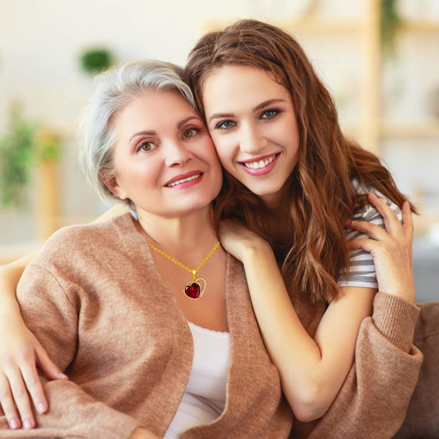 Heart Necklace for Women, Red Birthstone Pendant Necklace for Her,Gold Plated 925 Sterling Silver Necklace, Anniversary necklace for Women/Wives/Mothers - Image 2