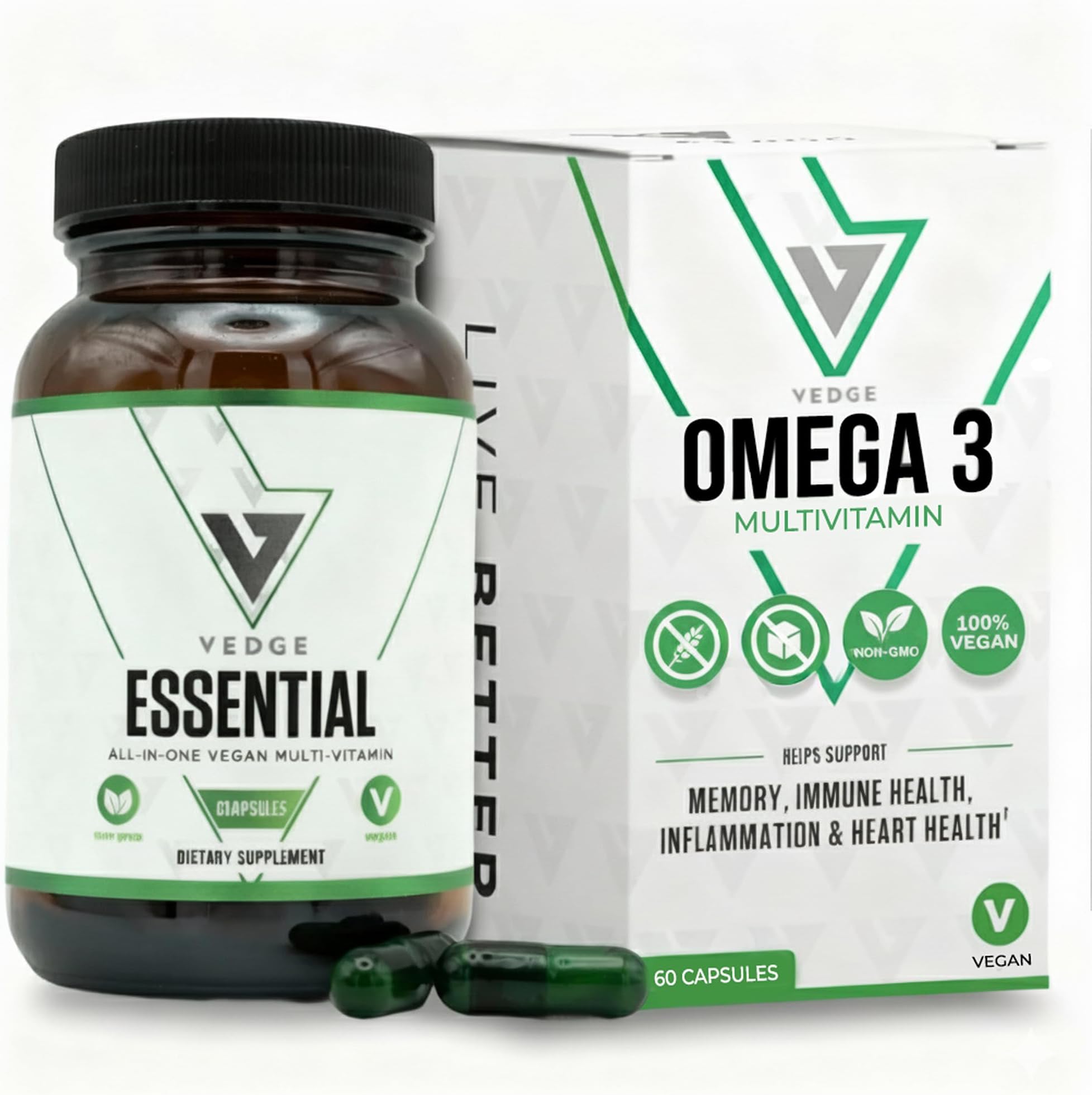 VEDGE Vegan Omega 3 Multivitamin for Women and Men – Plant-Based Algal EPA & DHA + Vitamin B12, Vitamin D, K2, Magnesium, Zinc & Selenium – 30-Day Supply – Non-GMO, Gluten Free, Made in USA