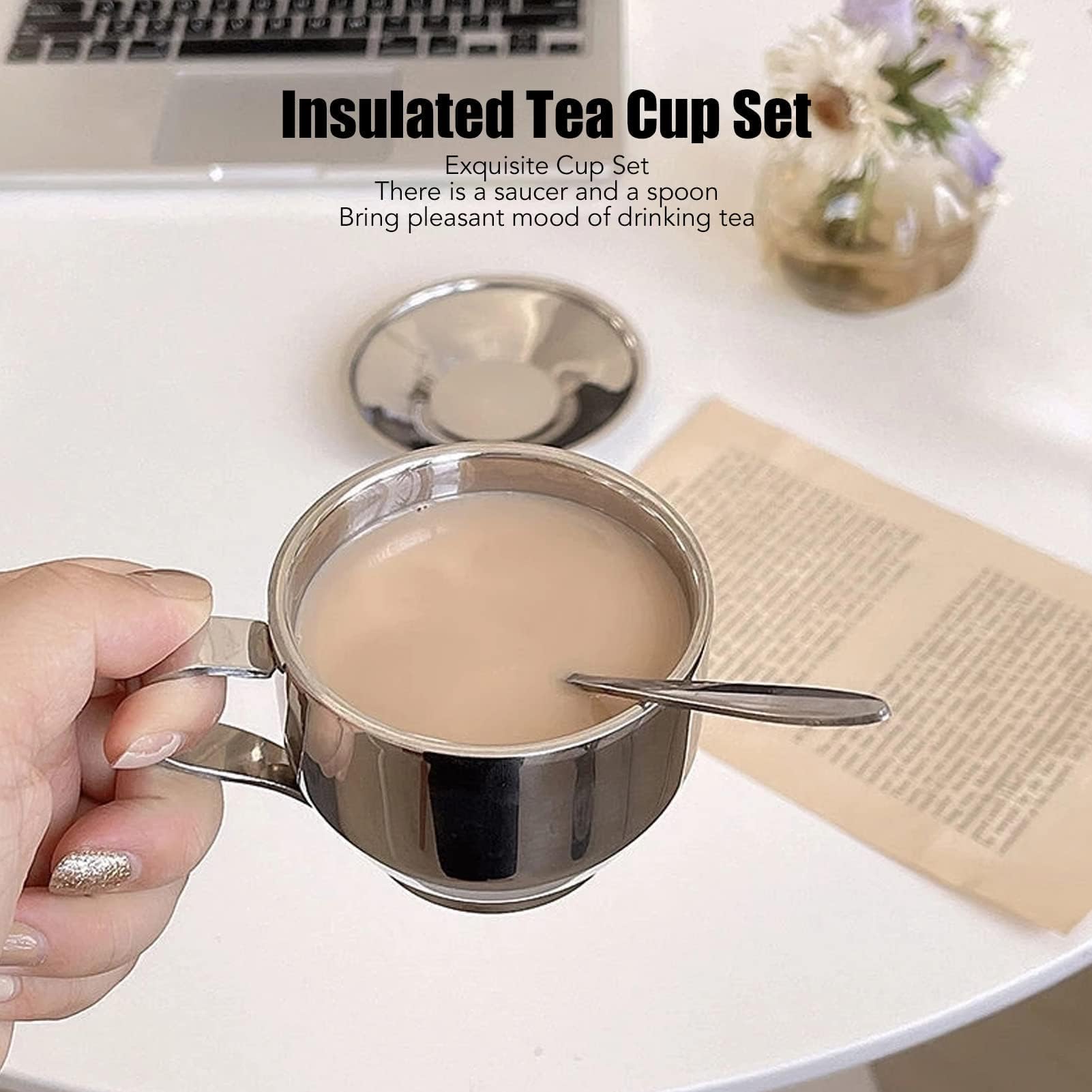 Roestvrijstalen Koffiekopjesset, 3 Stks/set Geïsoleerde Koffiekopjesset Dubbelwandige Mokken Melkthee Met Lepelschotel Voor Koffie Latte Thee Melk (#2-2PCS