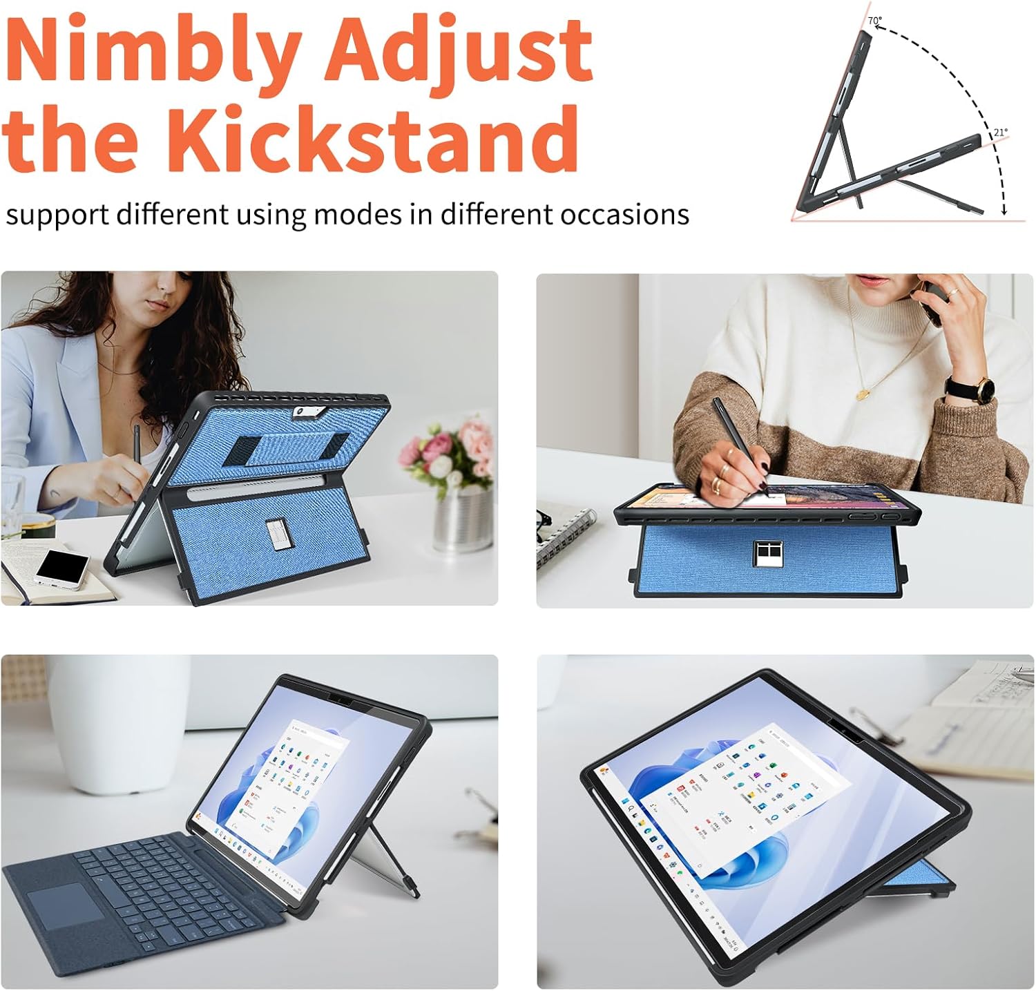 Case fit Microsoft Surface Pro 11/10/9/8 13-Inch, with Stent Cover, Hand Strap, All-in-one Rugged Case Compatible with Type Cover Keyboards, Blue - Image 7