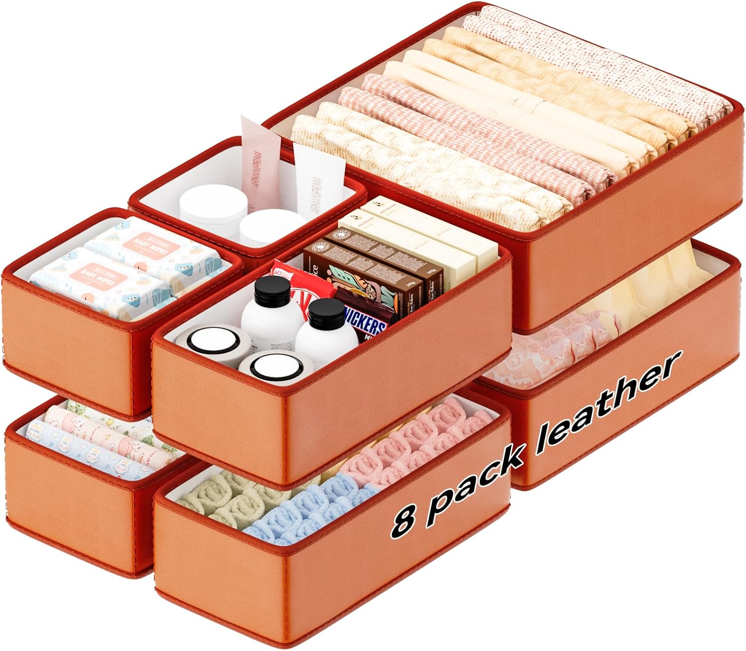 Vegan Leather Drawer Organizers,12 Pack Makeup Storage boxes,Vanity Drawer Luxury upgrade,Bedroom fabric Drawers replacement,bathroom organization and storage Optimal solution