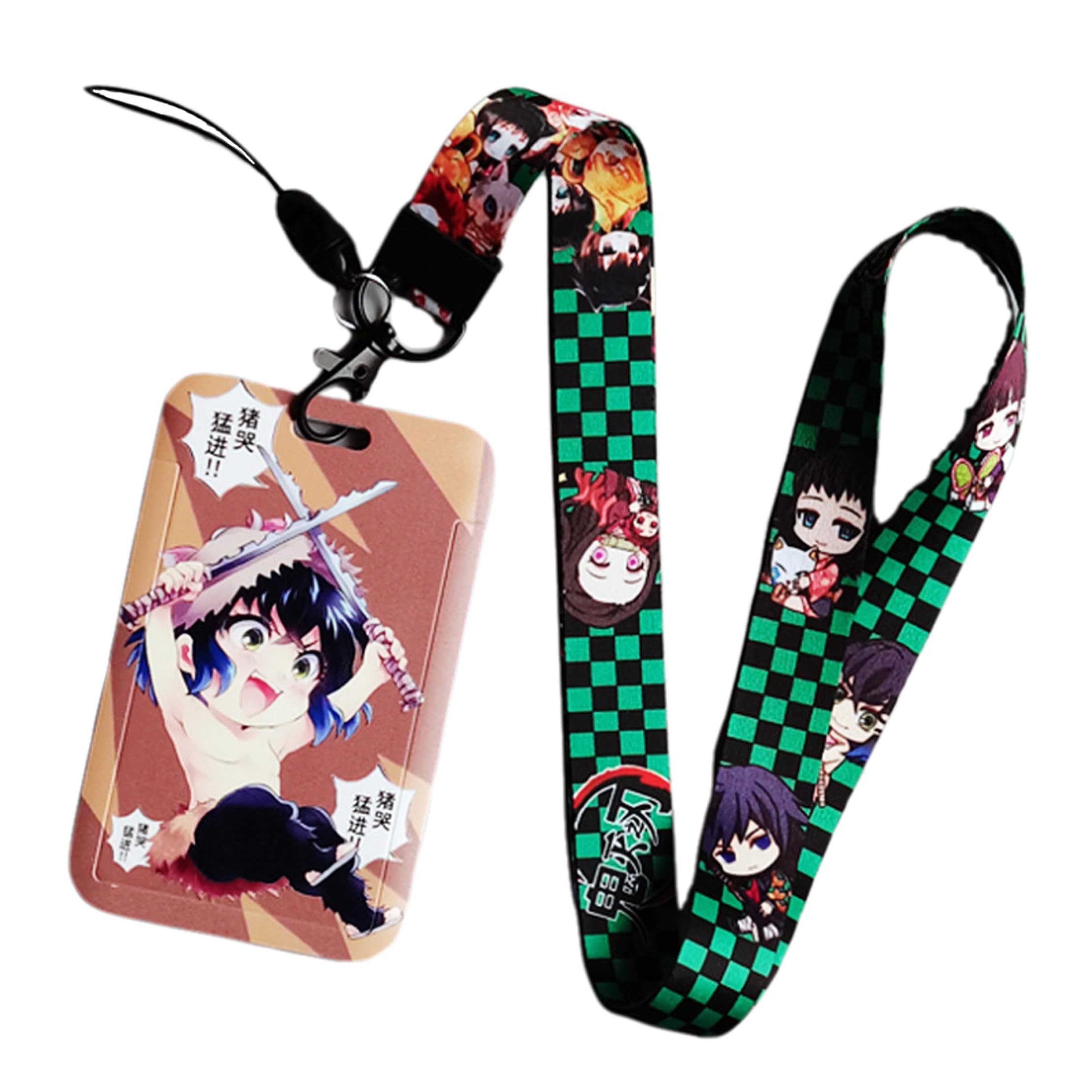Satdflie Demon Slayer Lanyard with Card Holder Set, Cartoon-Style Card Protector for Office Worker, Slide Cover Design for Convenient Use, Color/6