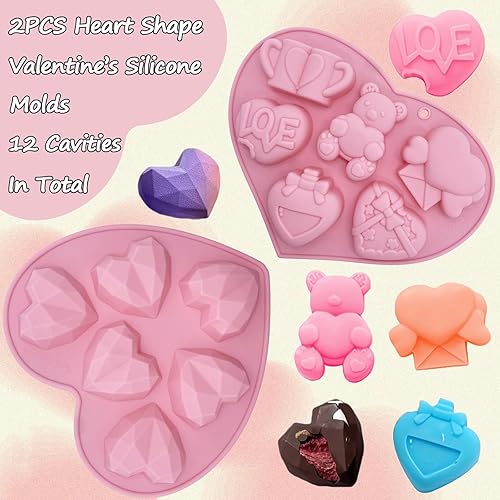 Miniatura 3 de 2 moldes de jabón en forma de corazón para el día de San Valentín, moldes de silicona con forma de corazón para taza de oso de caramelo, molde de