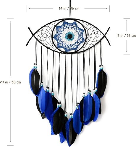 Miniatura 4 de Dremisland Atrapasueños de mal de ojo, atrapasueños azul y negro, hecho a mano, plumas de mal de ojo, adorno colgante de pared, decoración del hogar