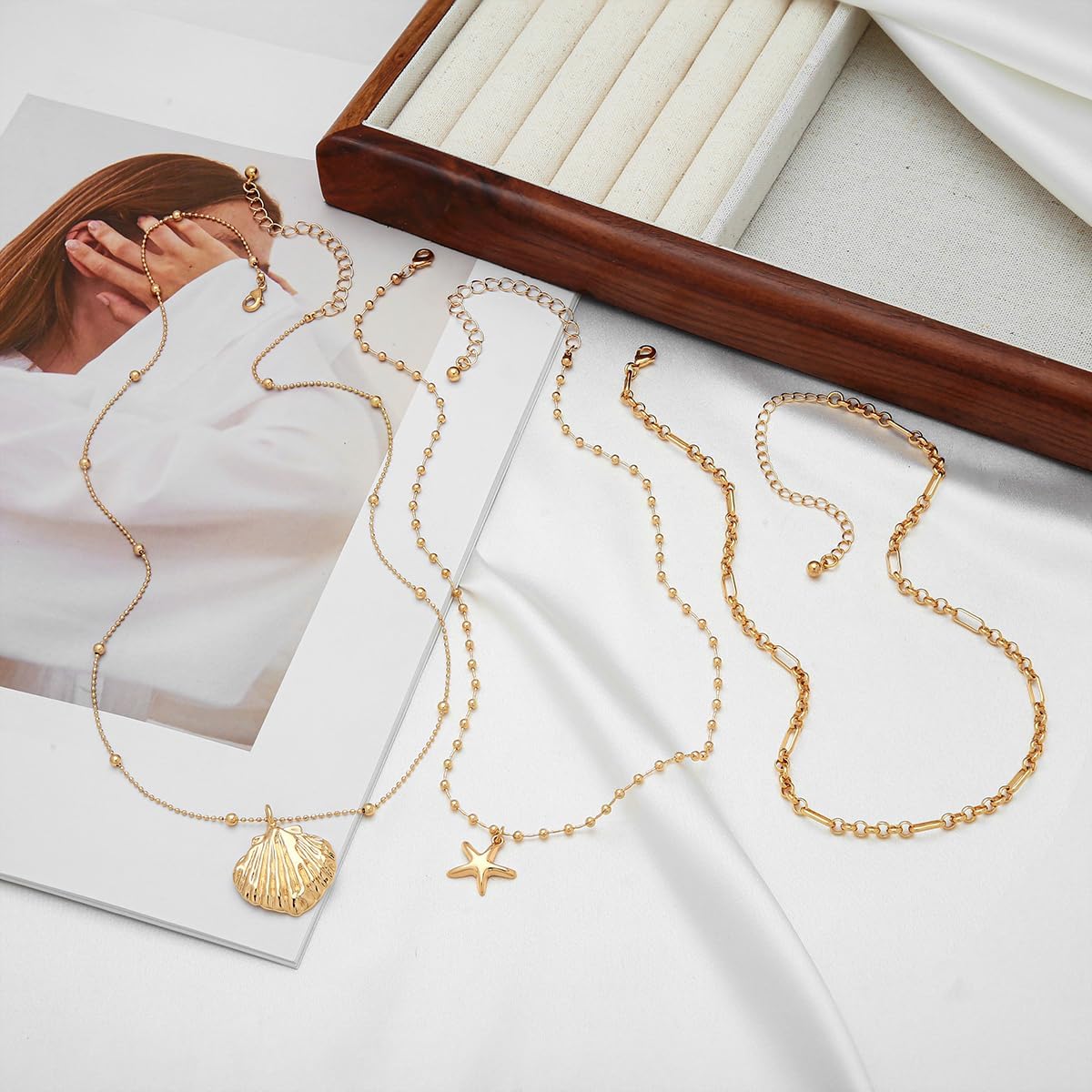 CLASSYZINT Gold Beaded Shell Necklace Shell Starfish Necklaces Seashell Pendant Necklaces Jewelry - Image 5