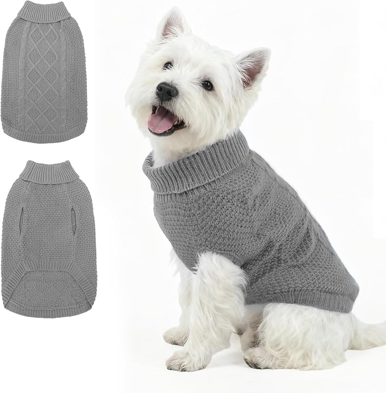 Suéter para Cães Mihachi de Tricô com Gola Alta e Abertura para Guia Cinza SM