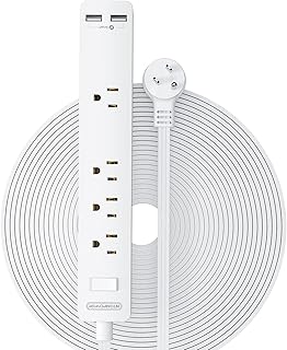 NTONPOWER Long Extension Cord 25 Ft, Flat Extension Cord Under Carpet, Rug, Door, Power Strip Long Cord, Wall Mount Power Strip with 4 Outlets 2 USB, Overload Protection for Indoor, Home, Dorm, Office