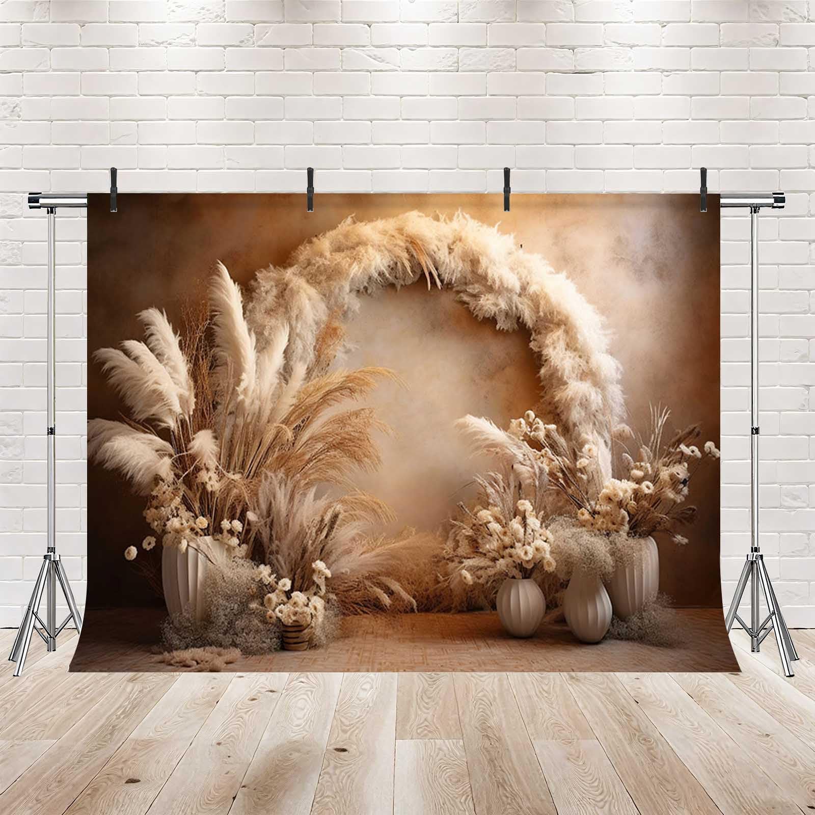 MEHOFOND - Toile de fond pour photographie 8x6 pieds Boho - Arrière-plan rétro bohémien floral Pampas - Décor de fête d'anniversaire pour enfants, mariage, grossesse, portrait - Accessoires de studio