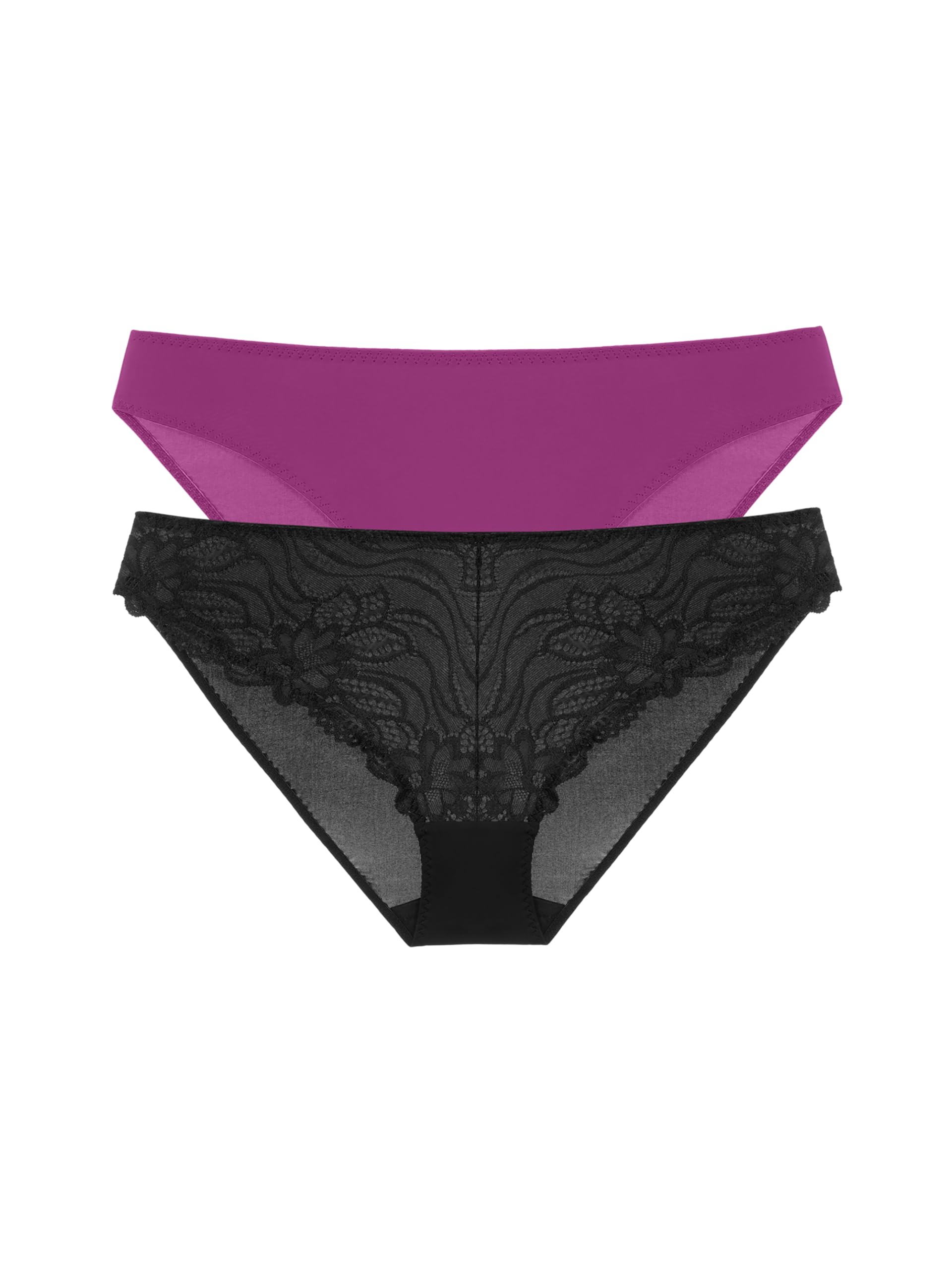 DORINA ANGIE Two-Piece Pack of Briefs – Lace & Micro Fabric, Everyday Comfort, Black and Fuchsia