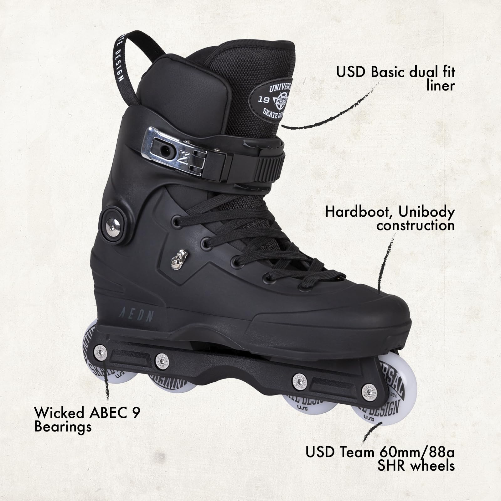 USD AEON 60 Inline Skate 2025 Black, 45-46